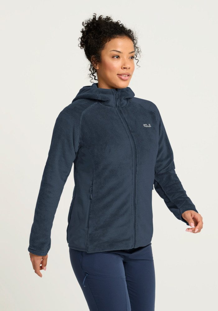 Jack Wolfskin Fleecejacke ROTWAND HOODED FZ W mit Kapuze, Langarm, atmungsaktives Gewebe