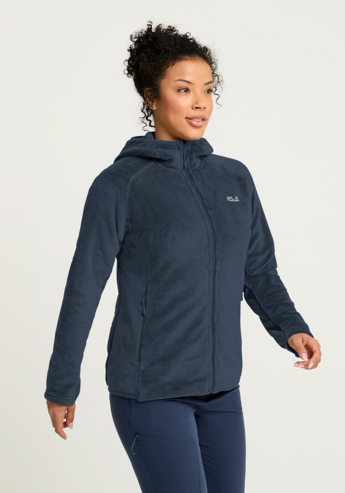 Jack Wolfskin Fleecejacke ROTWAND HOODED FZ W mit Kapuze, Langarm, atmungsaktives Gewebe