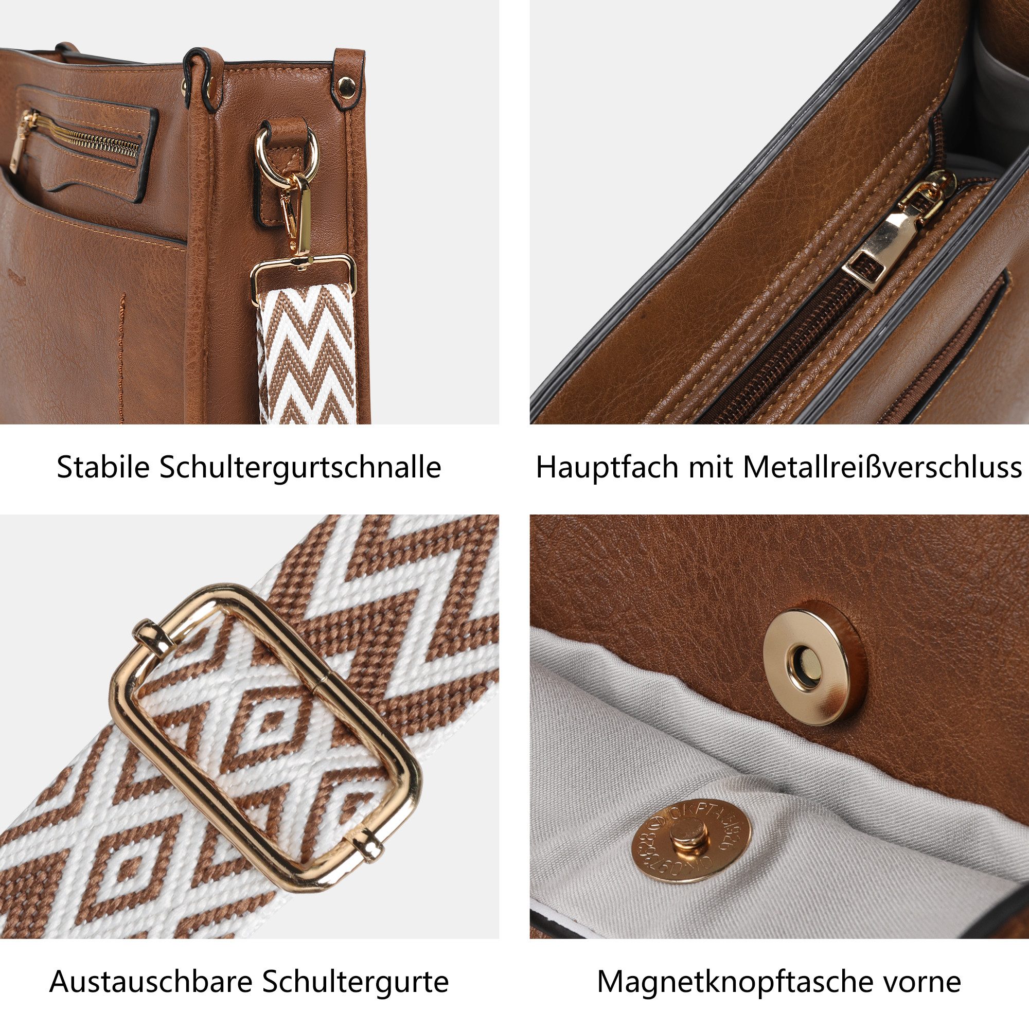 TANTOMI Umhängetasche Damen Handtasche mittelgroß Crossbody Bag Mit Geldbörse, Damen Tasche mit Verstellbar Breitem Schultergurt – Bild 5 von 5