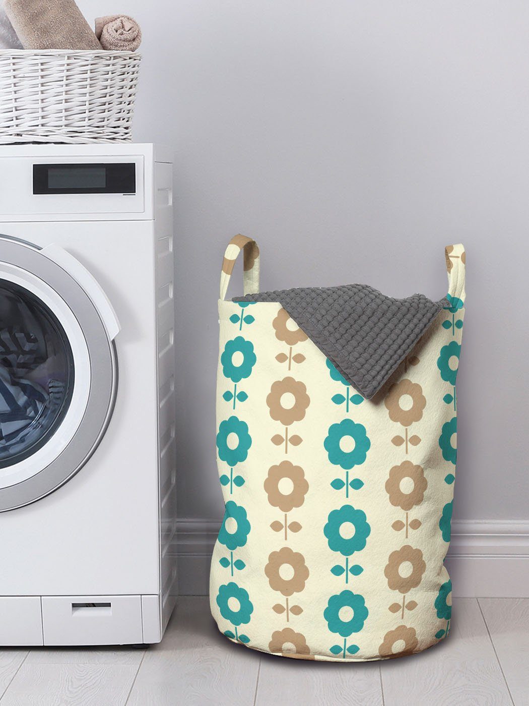 Abakuhaus Wäschesäckchen Wäschekorb mit Waschsalons, Kordelzugverschluss Griffen Brown Blau und Gänseblümchen einfache für