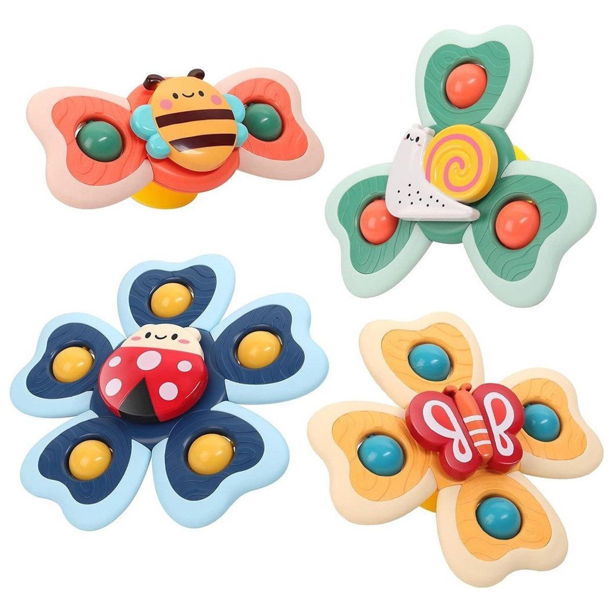 Novzep Badespielzeug Baby Saugnapf Fingerkreisel, Badespielzeug & Beißspielzeug ab 6 Monate (4-tlg), Verbessern Sie die Hand-Auge-Koordination