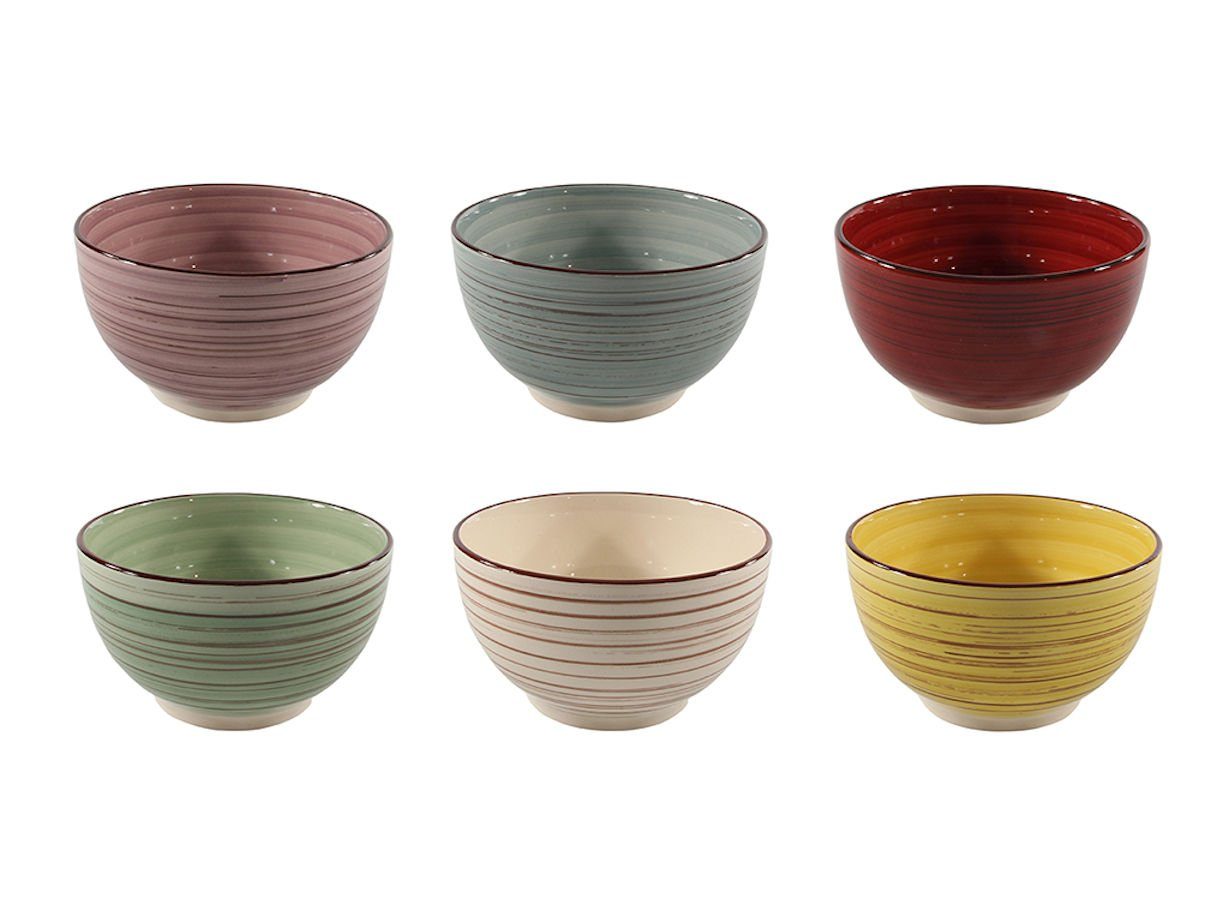 Spetebo Müslischale Porzellan Müslischale RIMINI 6er Set - 14 x 8 cm, Porzellan, (6er Set, 6-tlg), bunte Schüsseln mit Längsstreifen