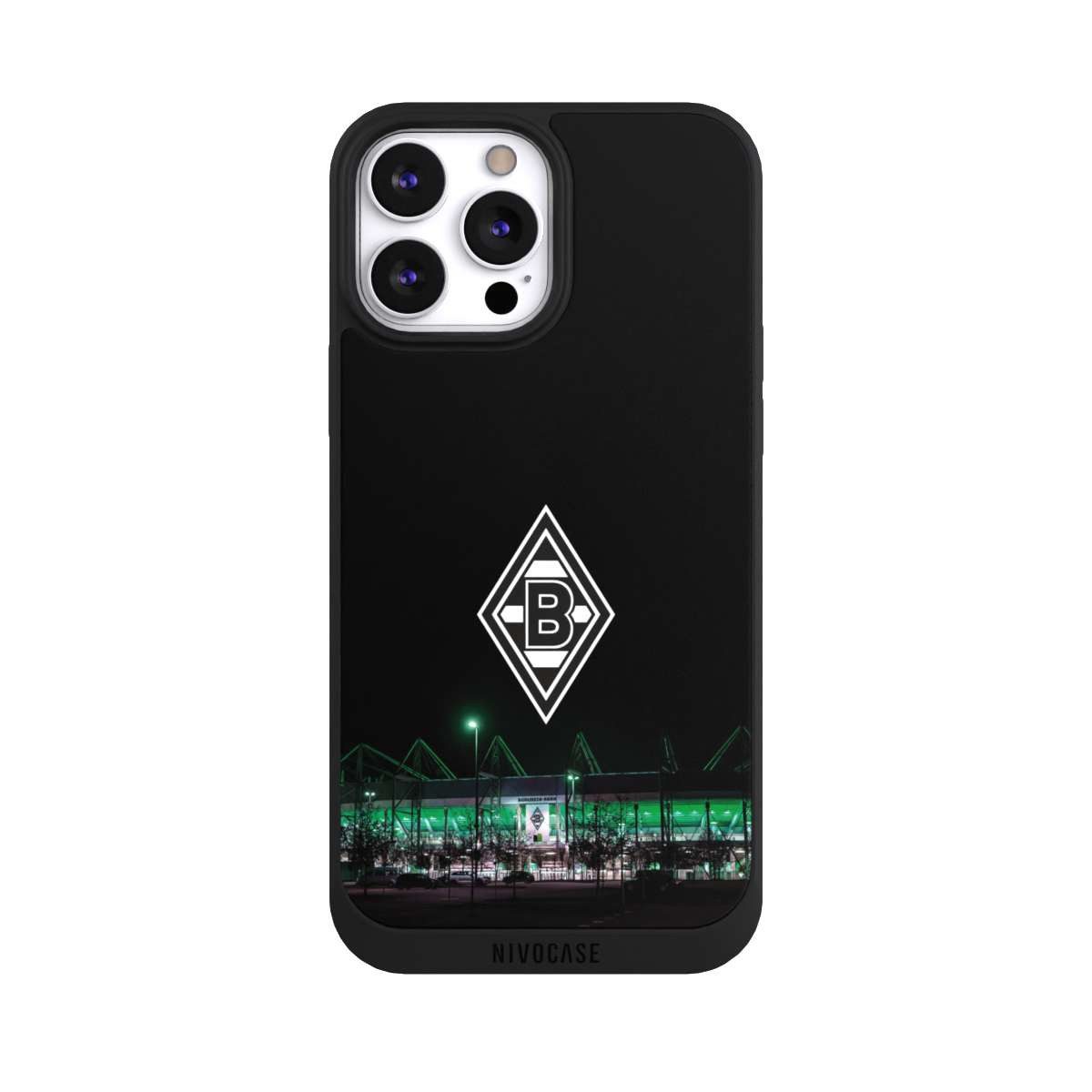 NIVOCASE Handyhülle Borussia Mönchengladbach Offizielles Lizenzprodukt Stadion, Apple iPhone 13 Pro Max Handyhülle Hülle NIVOpure Case Schwarz