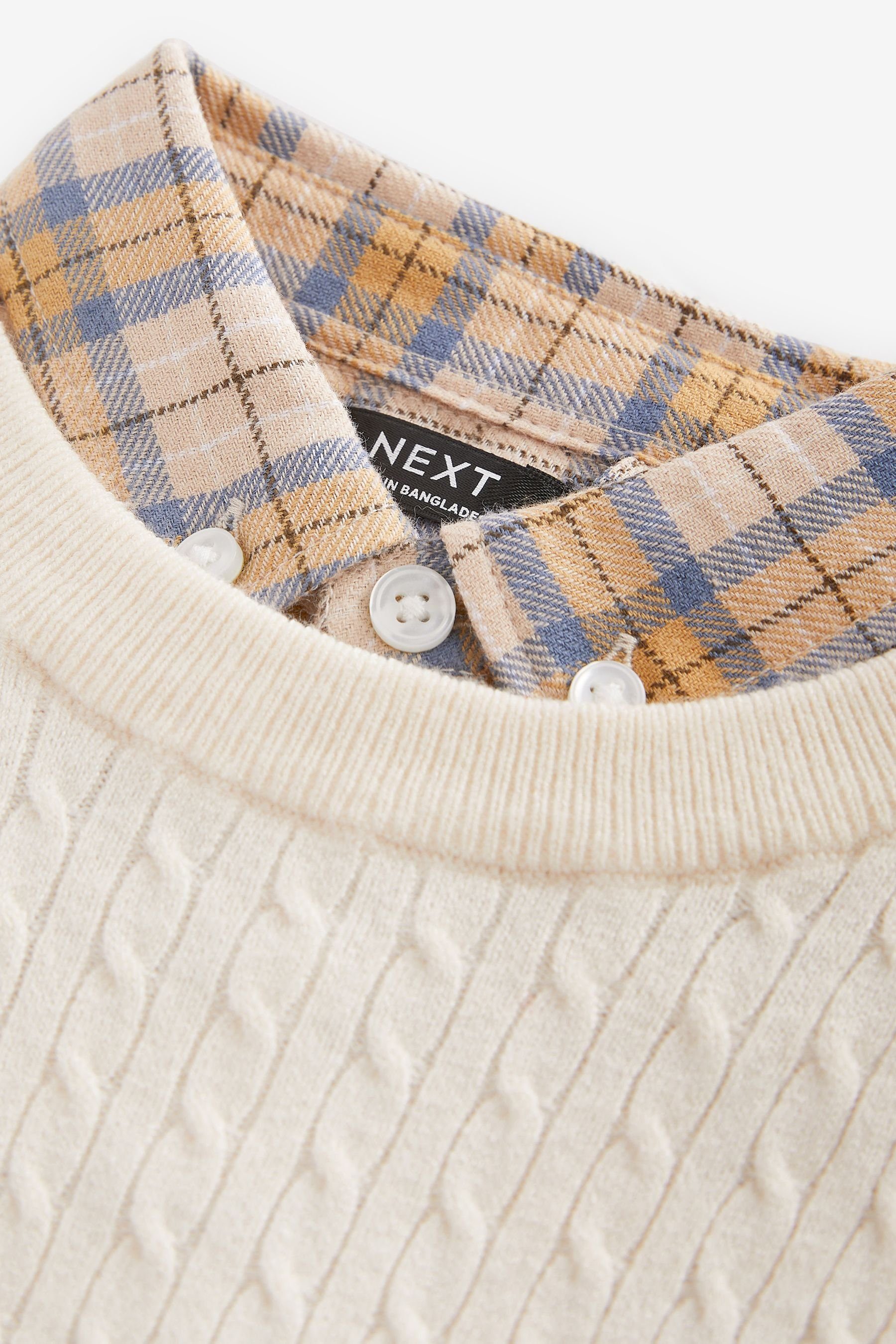 Next 2-in-1-Pullover Pullover mit und Hemdeinsatz Zopfmuster (1-tlg) Ecru