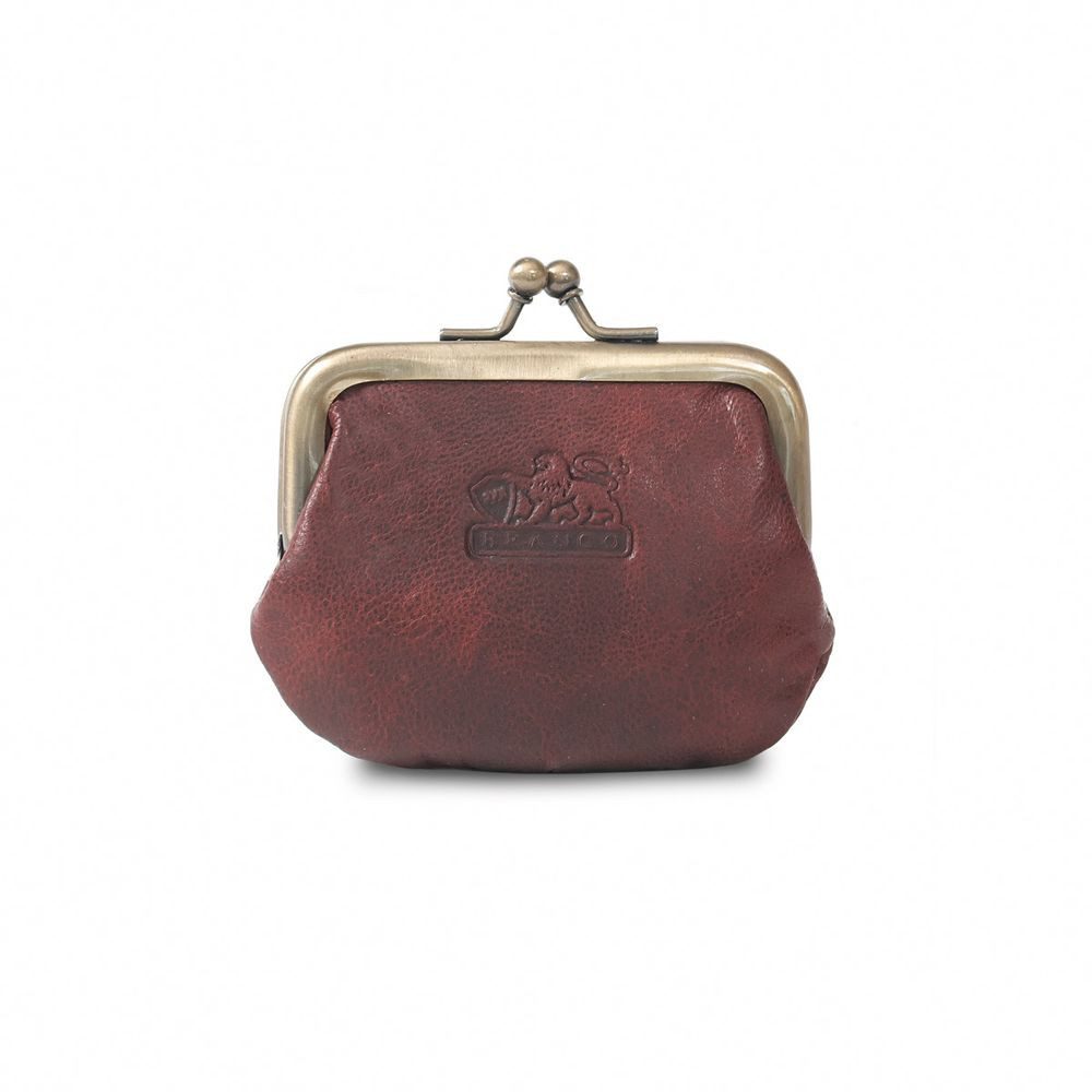 BRANCO Mini Geldbörse Retro Geldbeutel, Bügelbörse, Damen, Leder, Rost-Rot, Branco 79766