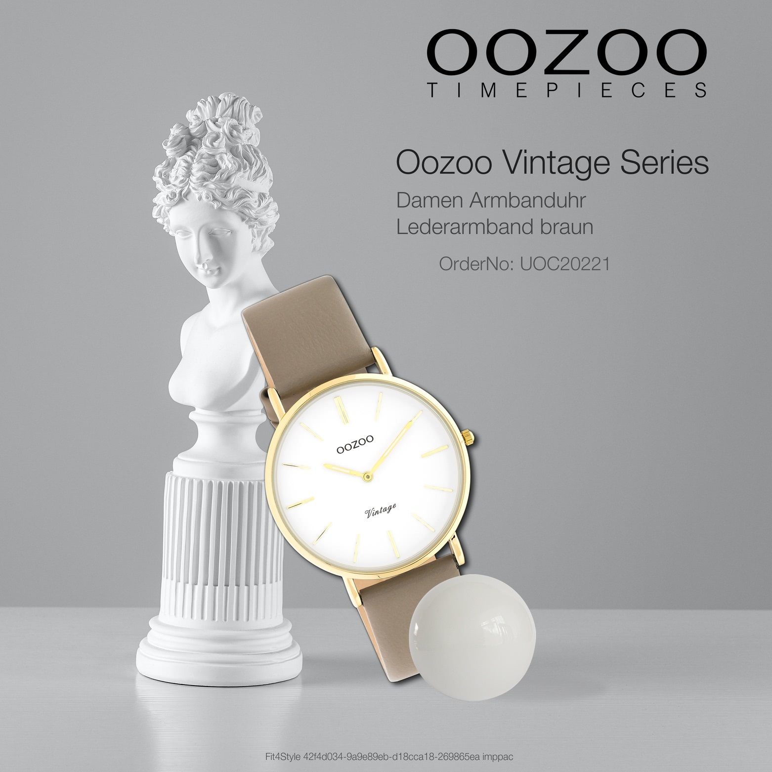 braun mittel rund, Lederarmband, Analog, (ca. Damenuhr Oozoo 36mm) OOZOO Damen Quarzuhr Armbanduhr Fashion-Style