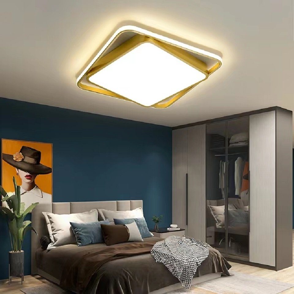LED Wohnzimmer, integriert, LED Daskoo Deckenleuchten Gold Warmweiß/Neutralweiß/Kaltweiß, mit LED Fernbedienung Quadrat 37W Deckenleuchte Deckenlampe Moderne fest