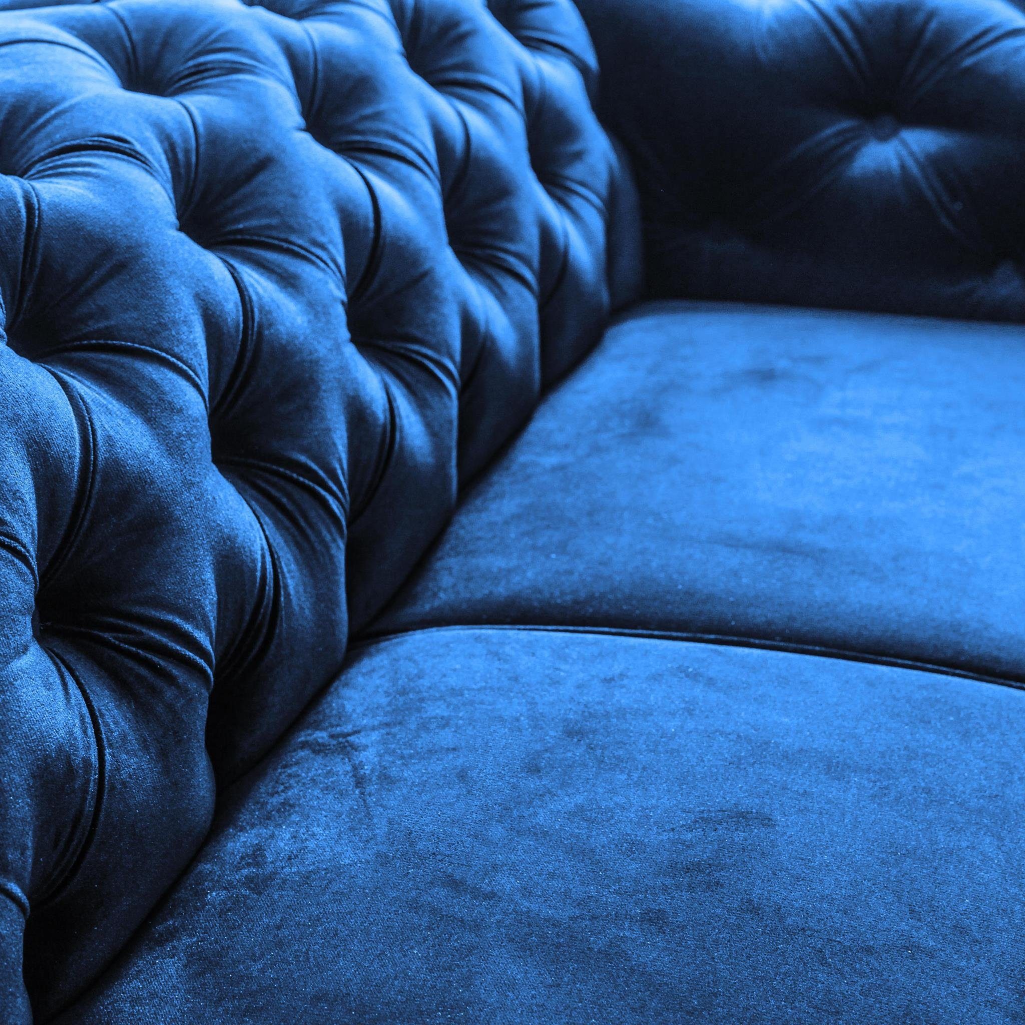 Sofa 3-Sitzer Marineblau Polstergarnitur (Sessel inkl. + Stil Chesterfield Sofa (kronos + Wellenunterfederung im Beautysofa Steppung), 2-Sitzer mit Chester, 09) Couchgarnitur