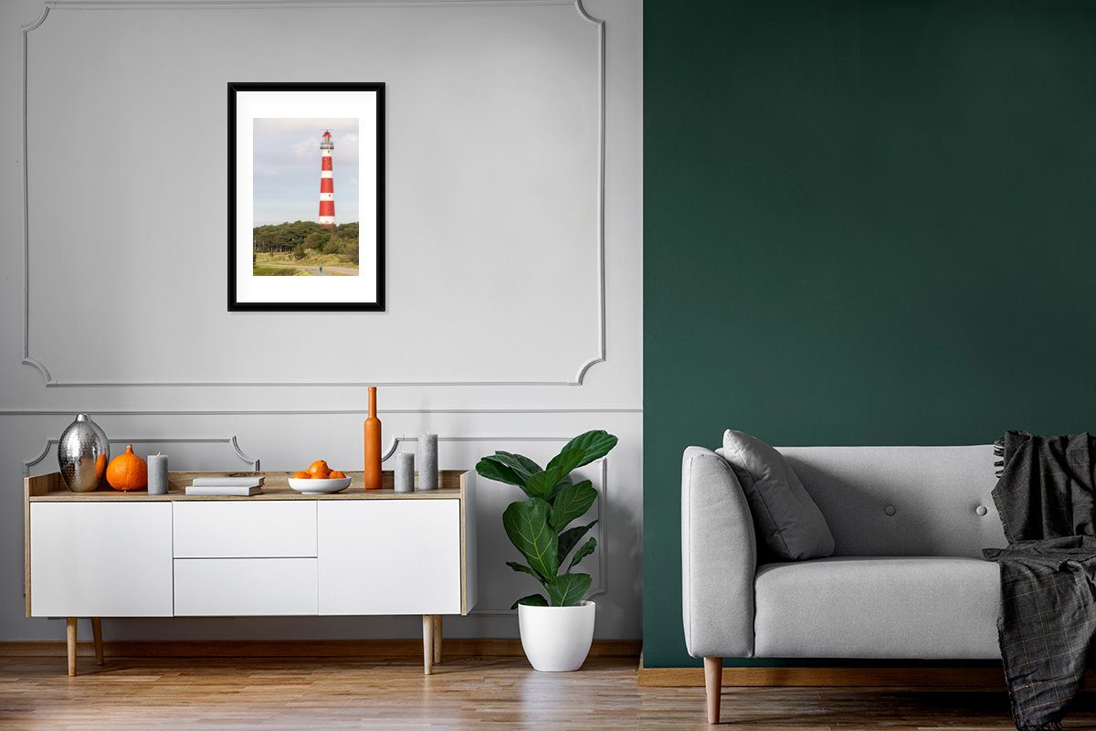 MuchoWow Poster Insel - Schwarzem Kunstdruck, Bilderrahmen St), (1 Leuchtturm Niederlande, Poster, Gerahmtes Rahmen, - mit