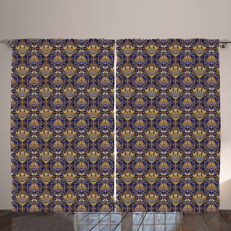 Gardine Gardinen mit Schlaufen und Haken 140 cm x 2 Vorhangbahnen, Abakuhaus, asiatisch Oriental Pattern