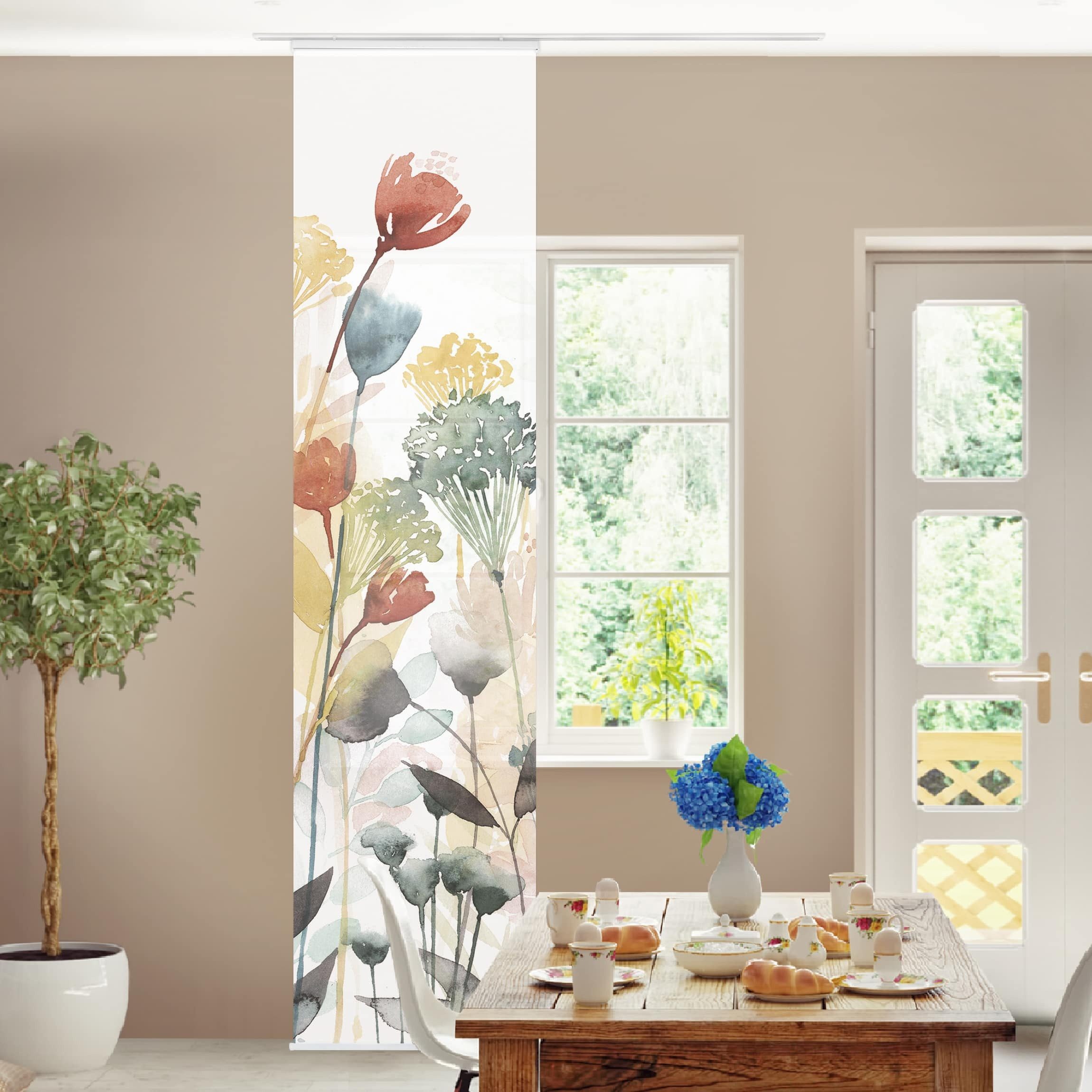 Bilderdepot24 Schiebegardine Flächenvorhang blickdicht Wildblumen im Sommer II (1 St), halbtransparent, Wohnzimmer große Flächengardine lichtdurchlässig als Klett-System