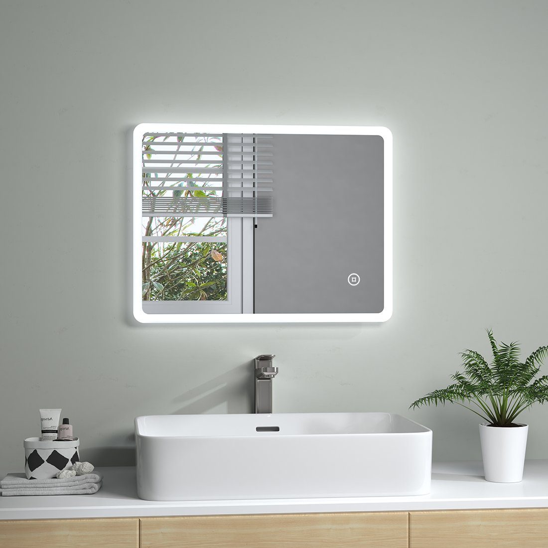 S'AFIELINA Badspiegel LED Wandspiegel mit Beleuchtung Wandspiegel  Lichtspiegel, 45 x 60cm,6500K  Kaltweiß,Touchschalter,Energiesparend,Wandmontage