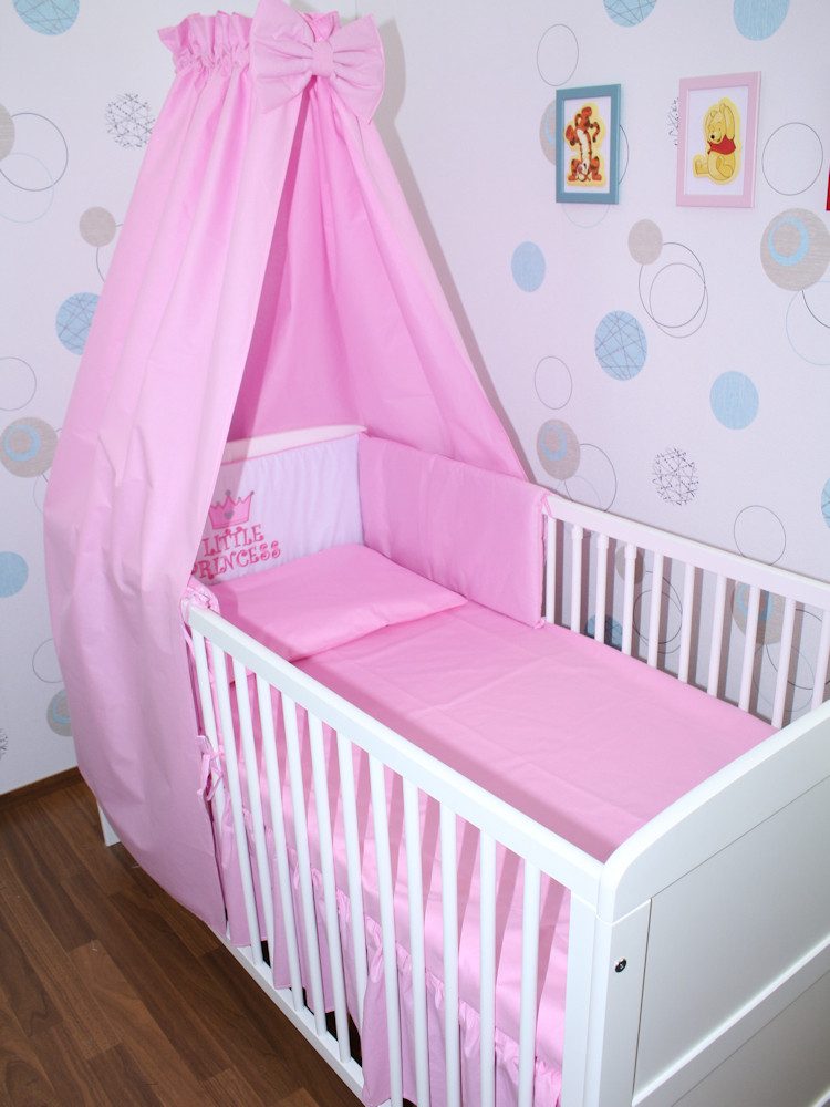Babybettwäsche Baby Bettset -5-6 teiliges Set mit Vollstoff Himmel Nestchen- PRINCESS