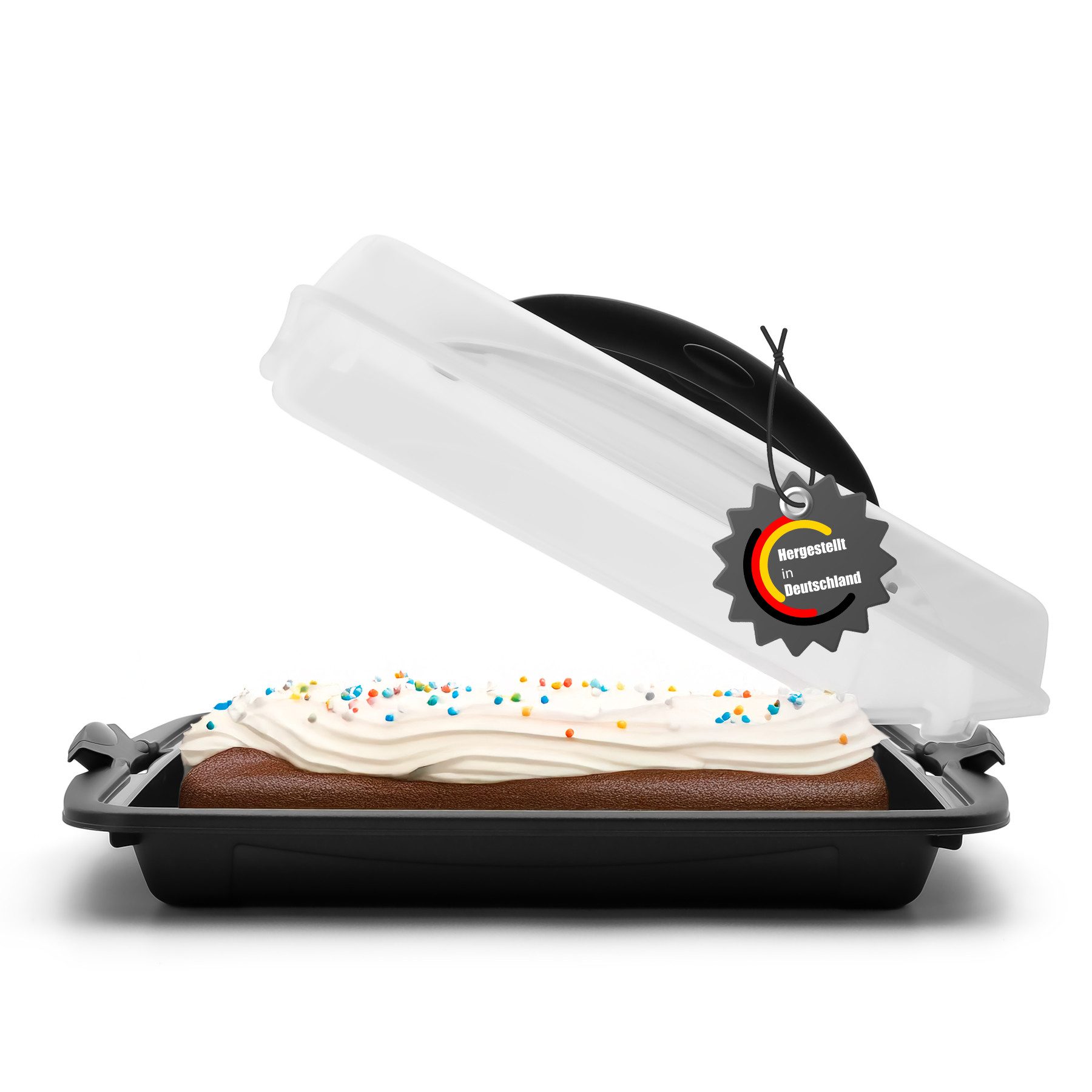 BigDean Kuchentransportbox Kuchen Transportbox Rechteckig mit 2 Tragegriffen, anthrazit, (Packung, 1-tlg., Kuchentransportbox), Blechkuchen, Muffins, Doppelter Tragegriff, Clickverschluss.