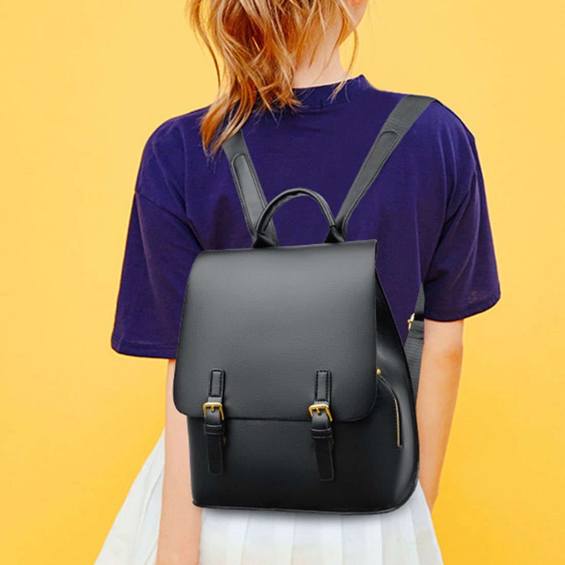 Retro Schwarz HNDSG Travel Schulter Mode Frauen Backpack Cityrucksack große Rucksack, Kapazität