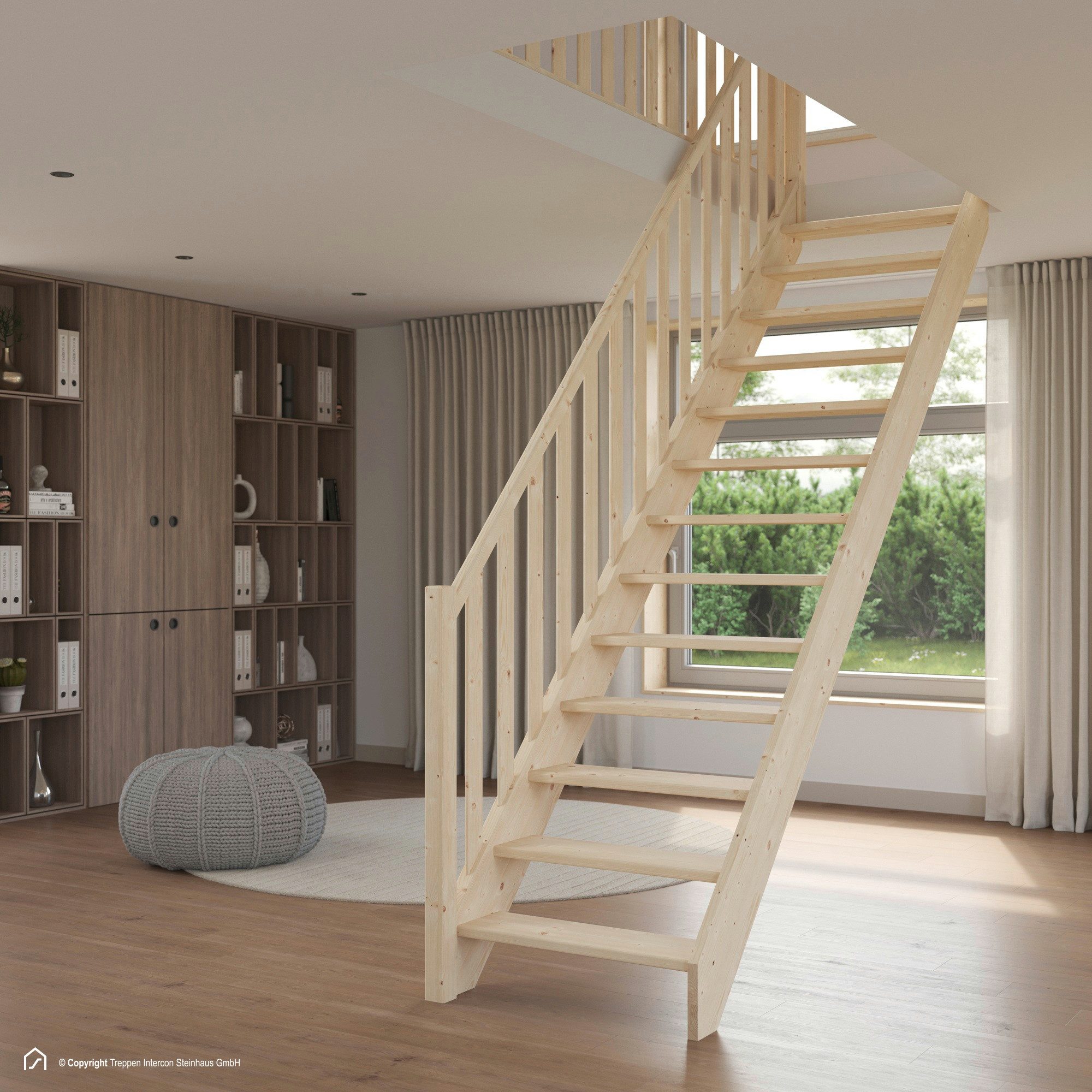 Treppen Intercon Raumspartreppe Casablanca gerade, 60 oder 80 cm Stufenbreite, für Geschosshöhen bis 280,00 cm, Stufen offene oder geschlossene Stufen, Durchgehende Wangen