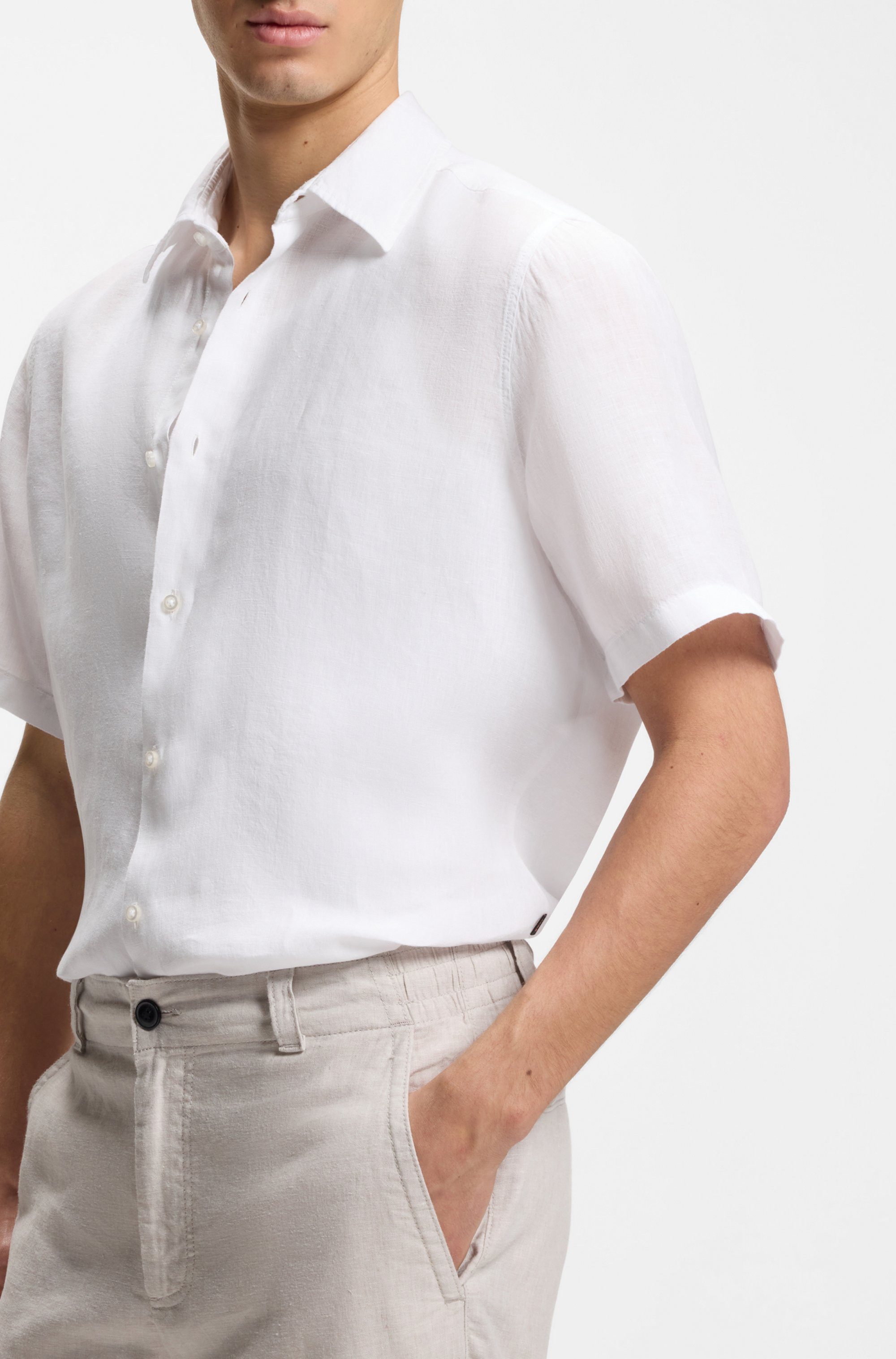 BOSS ORANGE Kurzarmhemd Rash Premium Herrenmode aus reinem Leinen, regular fit