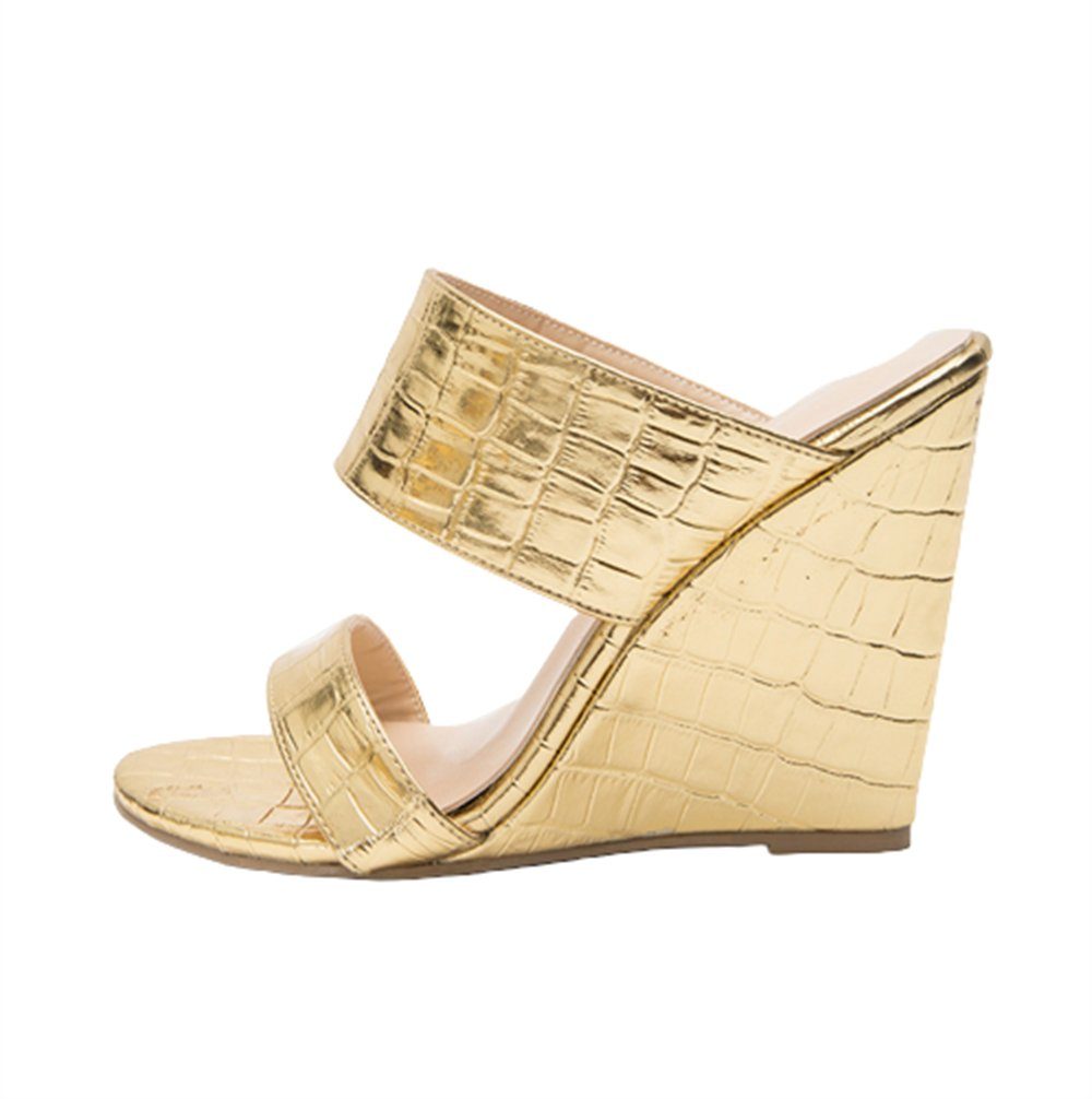 Damen-Sommer-Sandalen, hochhackige goldene Mode-Sandalen Riemchensandale Rouemi