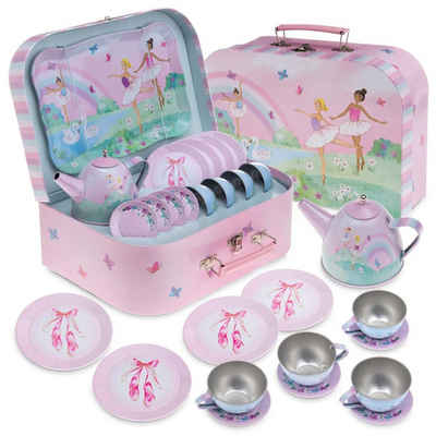Jewelkeeper Kindergeschirr-Set 15-teiliges Zinn Teeservice für Mädchen - Ballerina Design, Rosa Regenbogen Ballerina