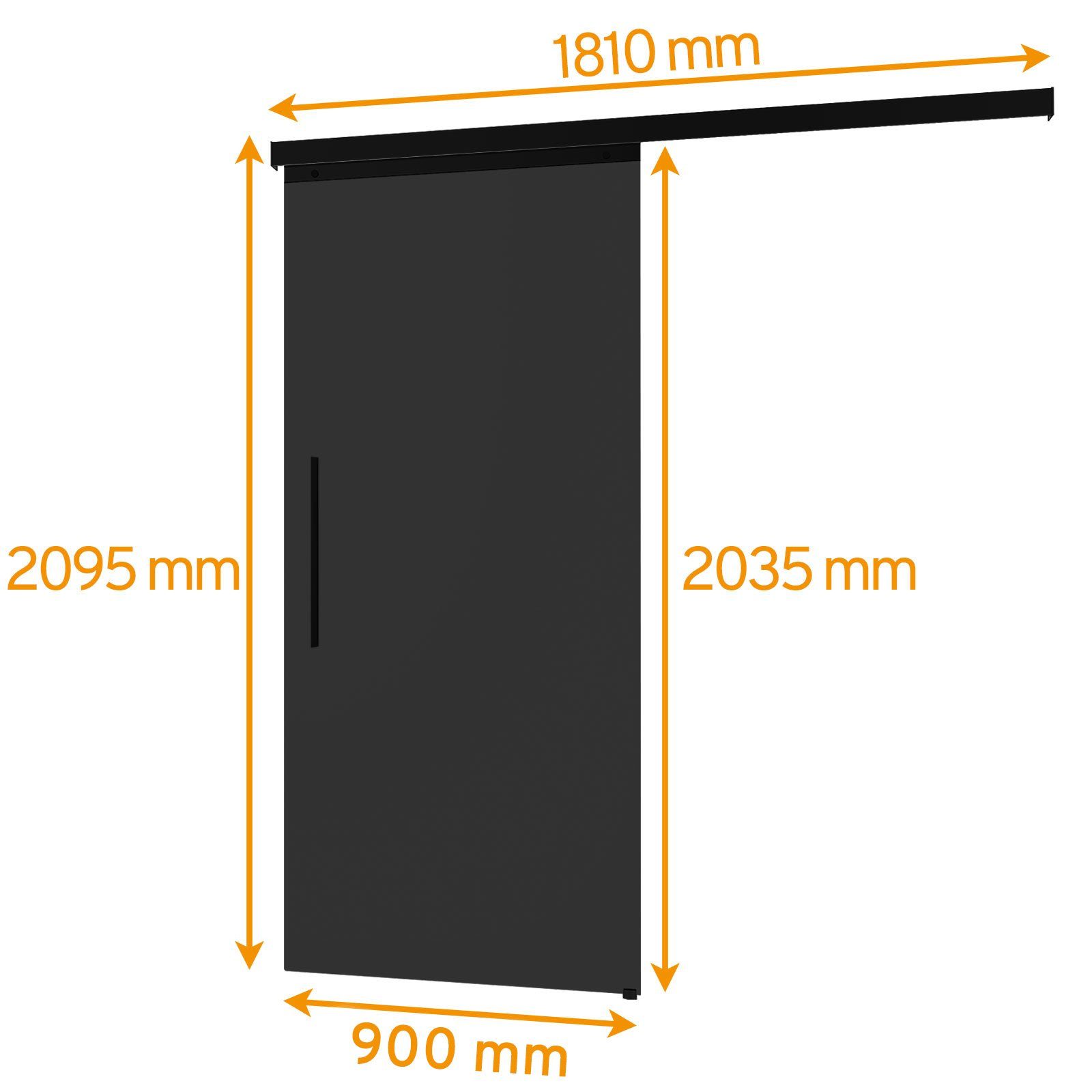 inova wohnen Glasschiebetür 90 vollflächig cm und in Schwarz), x satiniert schwarz 203,5 (inkl. Stabgriff Schienensystem