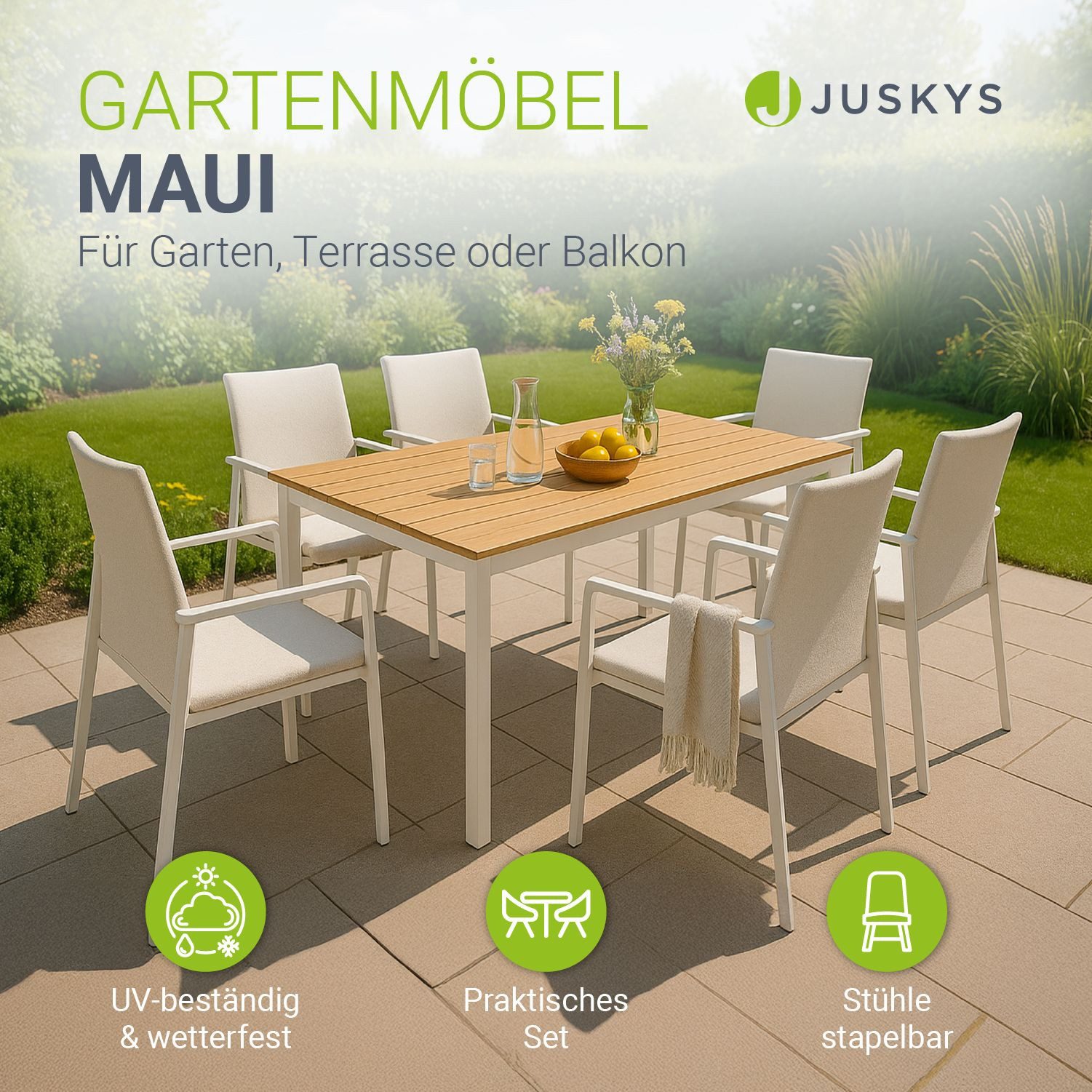 Juskys Garten-Essgruppe Maui, (7-tlg), Mit Tisch, günstig online kaufen