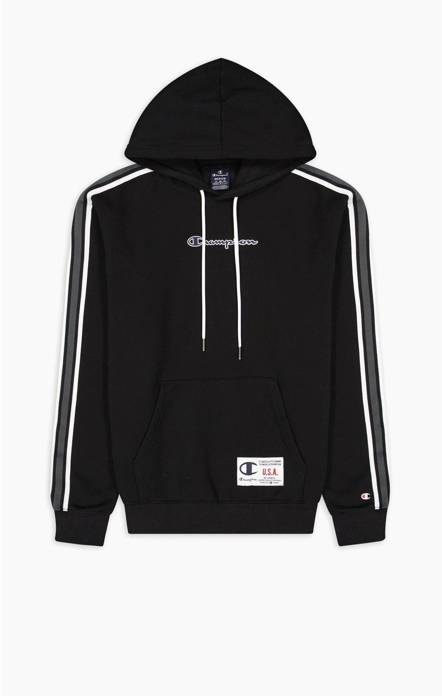 Champion Hoodie mit Pullover Fleece-Kapuzenpullover schwarz seitlichen