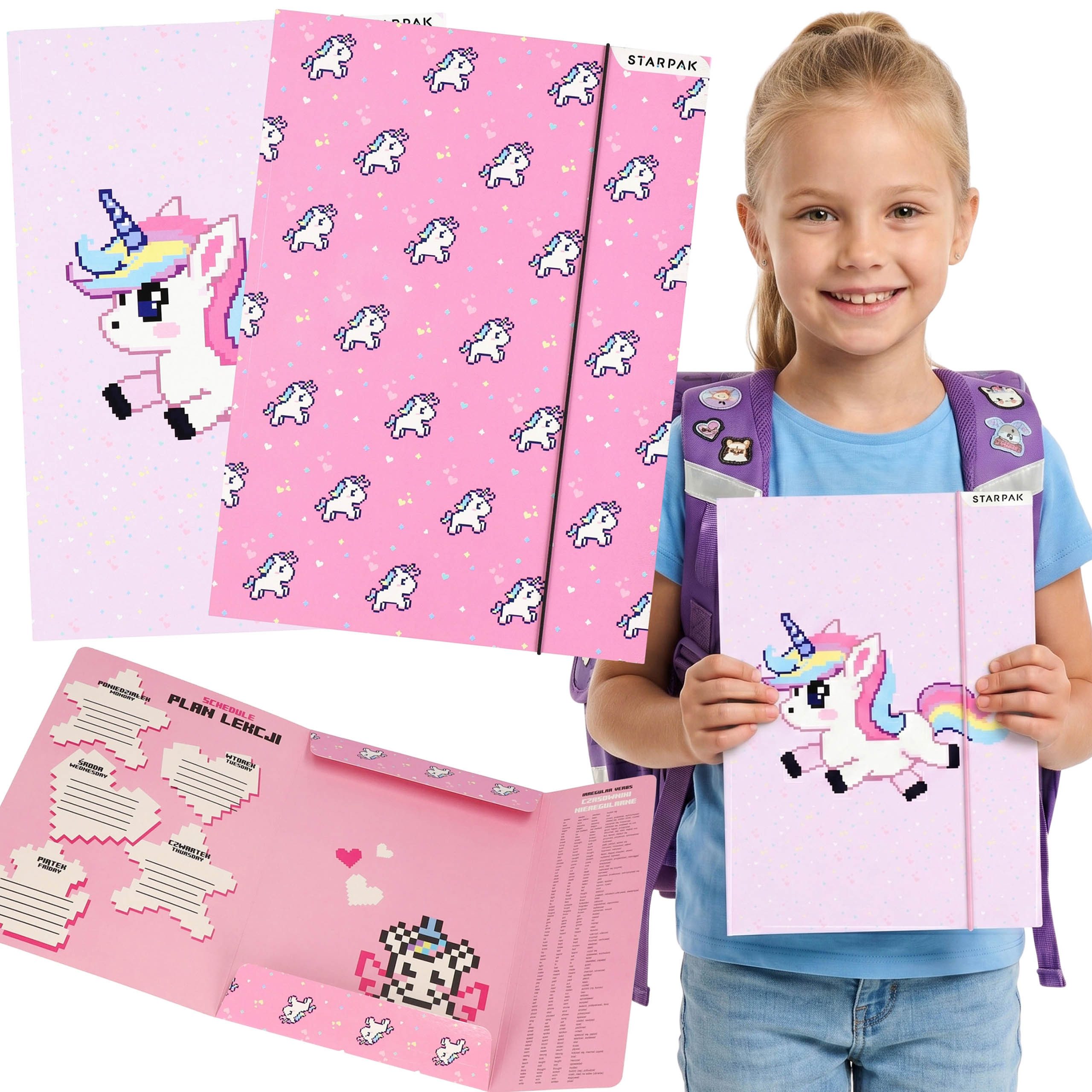Sarcia.eu Konferenzmappe A4 Schulmappe Einhorn Gummiband Mädchen Dokumente Zeichnungen