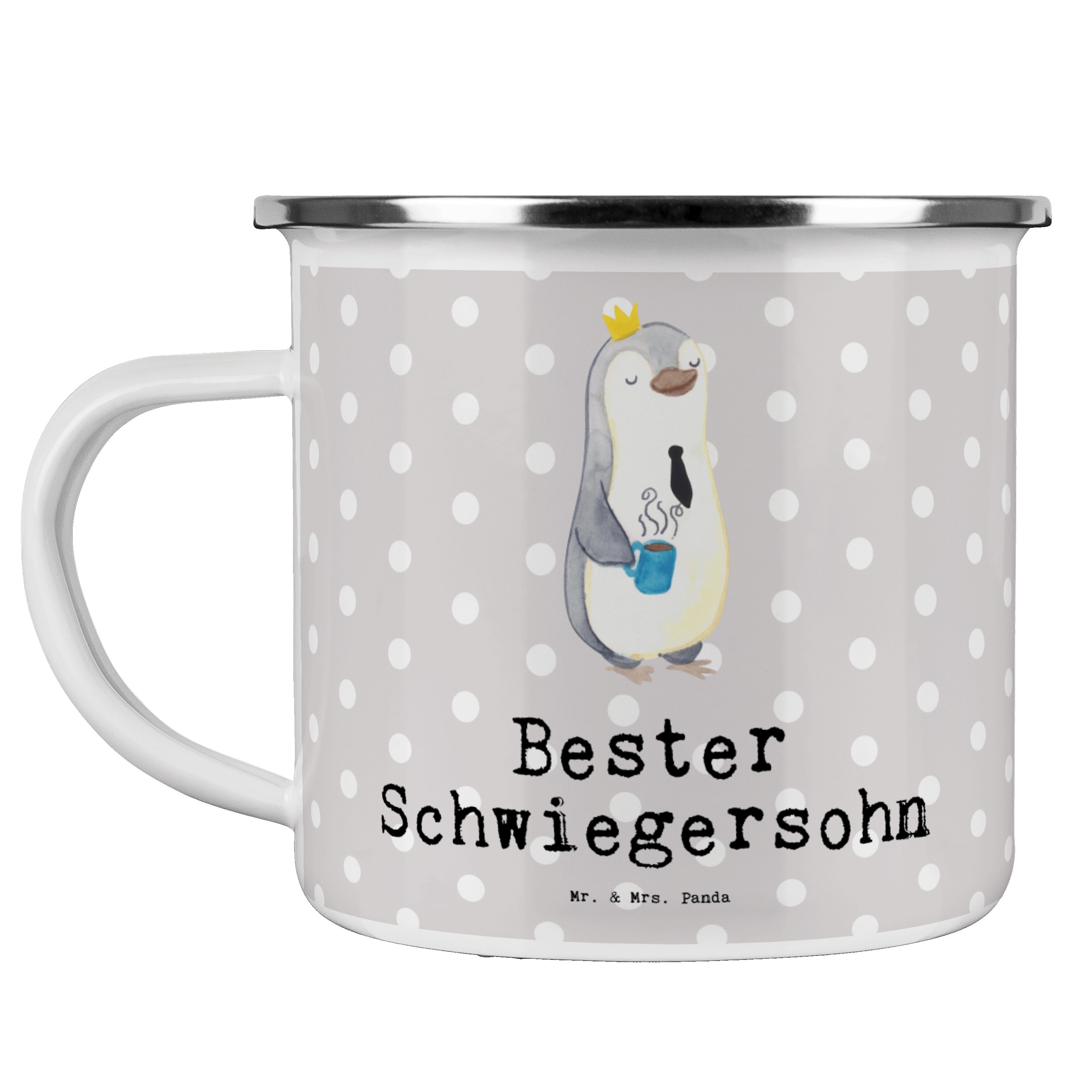 Mr. & Mrs. Panda Becher Pinguin Bester Schwiegersohn - Grau Pastell - Geschenk, Emaille Campi, Emaille