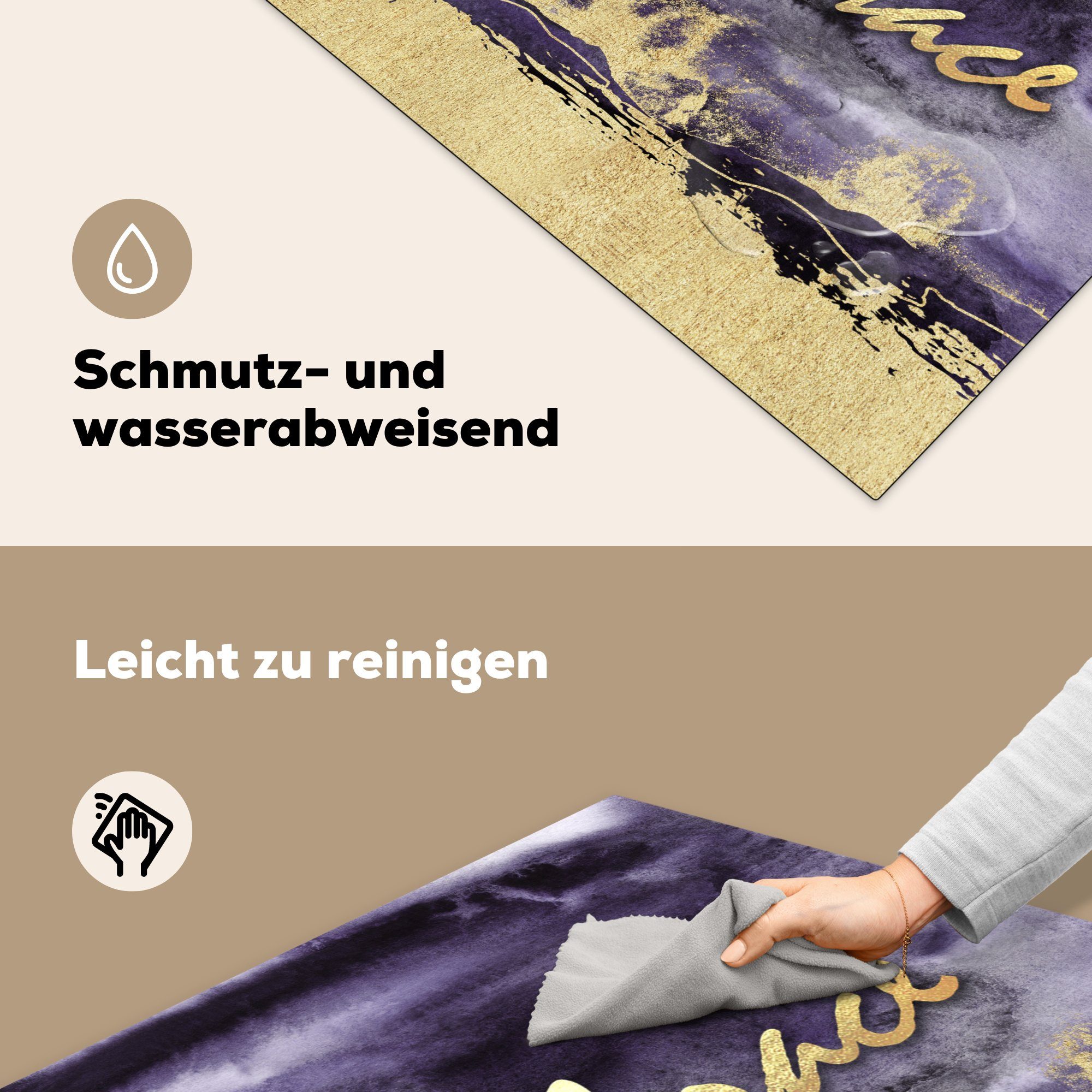 Zitat Herdblende-/Abdeckplatte - 78x78 für Lila Ceranfeldabdeckung, Stofftier (1 - Vinyl, tlg), küche Gold, cm, - Arbeitsplatte MuchoWow