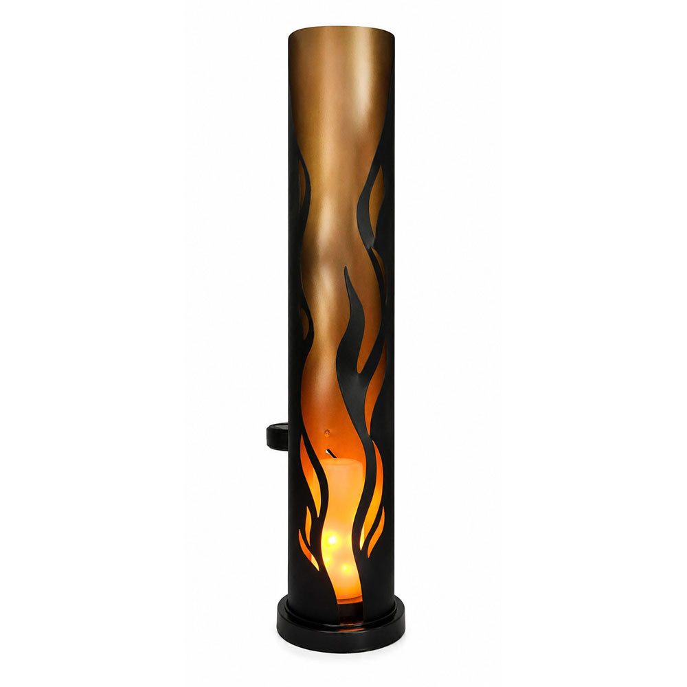Harms Import LED Solarleuchte, LED-Leuchtmittel fest verbaut, LED Solarleuchte Stahl schwarz gold Feuer-Effekt Gelb IP44 Höhe 49cm