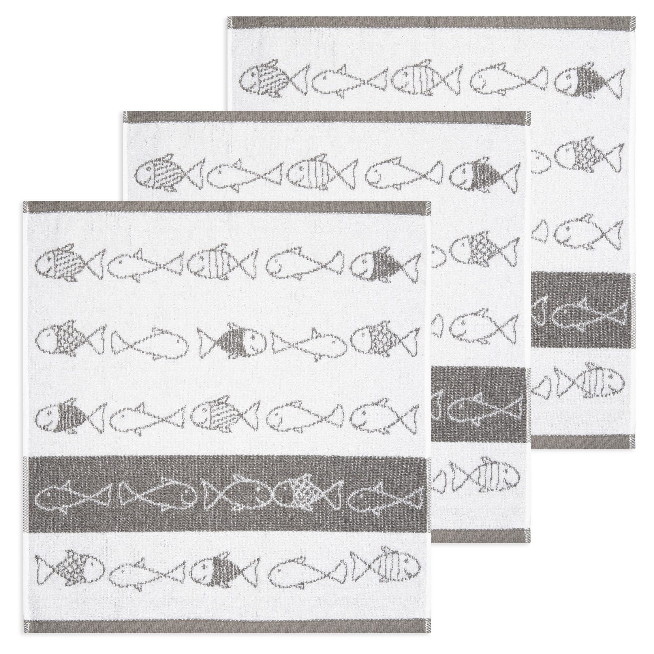 Kracht Geschirrtuch Kiss Fish, (Set, 3-tlg., 3-teilig), 3er Pack Frottee Küchenhandtücher (3 Stück) ca.50x50cm 100% Baumwolle