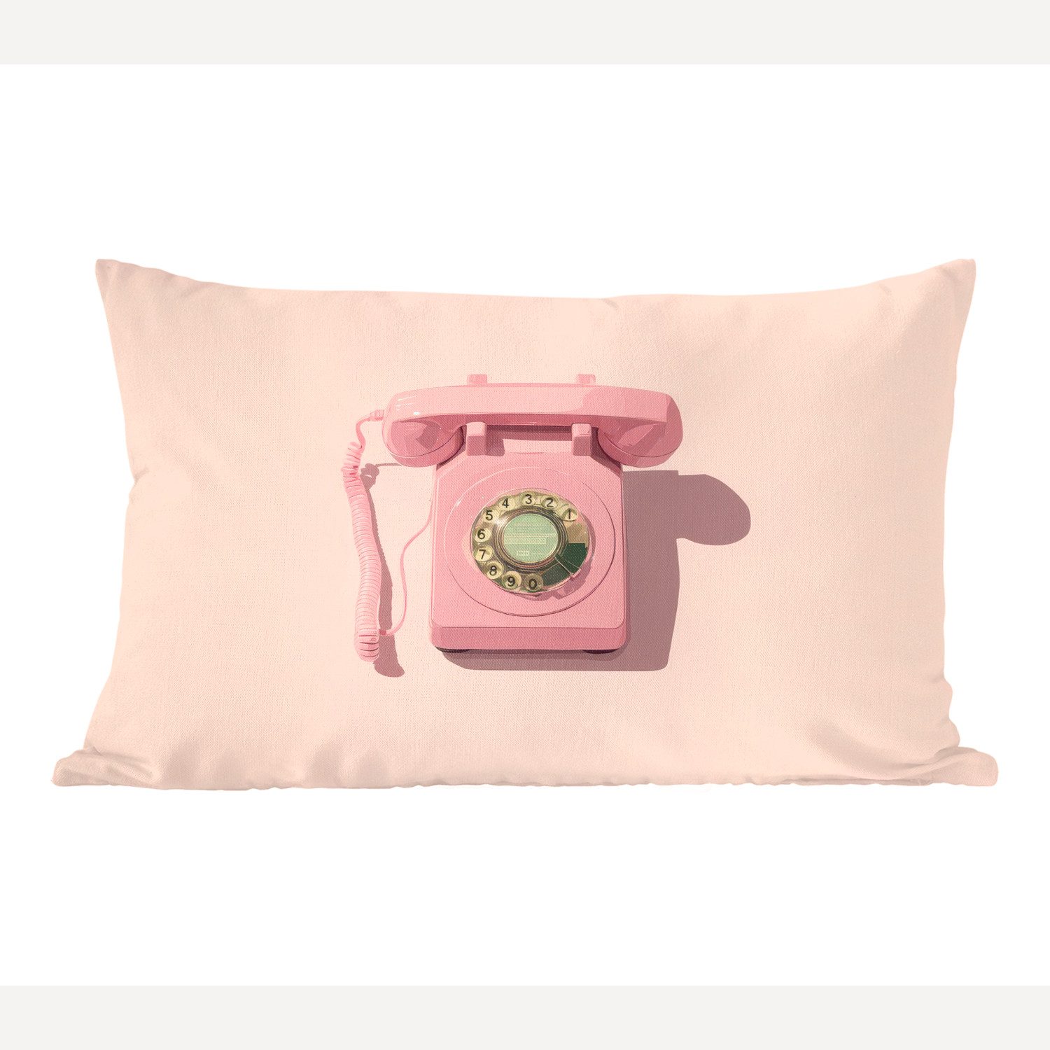 MuchoWow Dekokissen Drehbares Telefon - Retro - Rosa, Dekoration, Zierkissen, Dekokissen mit Füllung, 60x40 cm