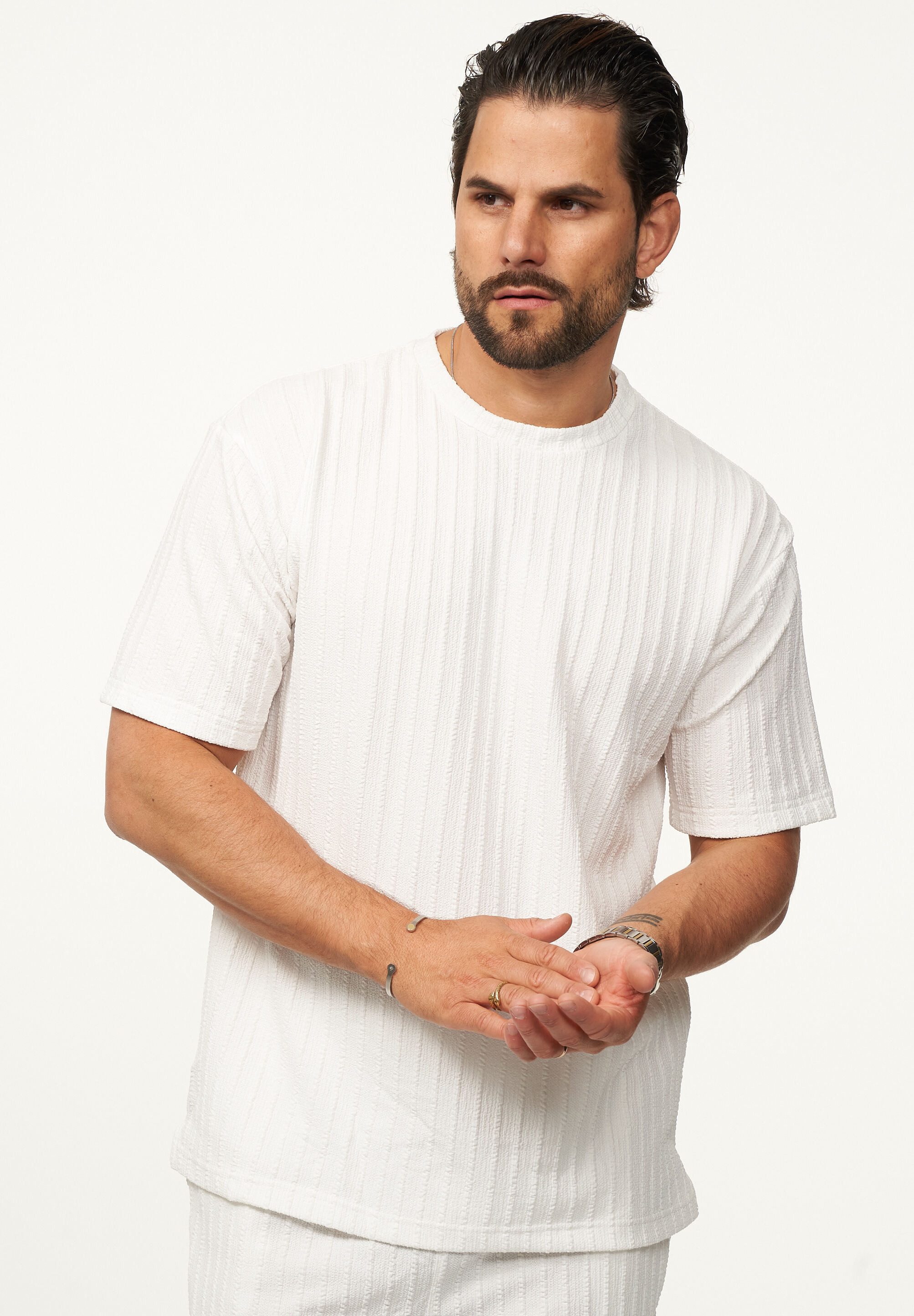 CARISMA T-Shirt mit Strickstruktur & Rundhals für Herren Kurzarm Shirt mit günstig online kaufen