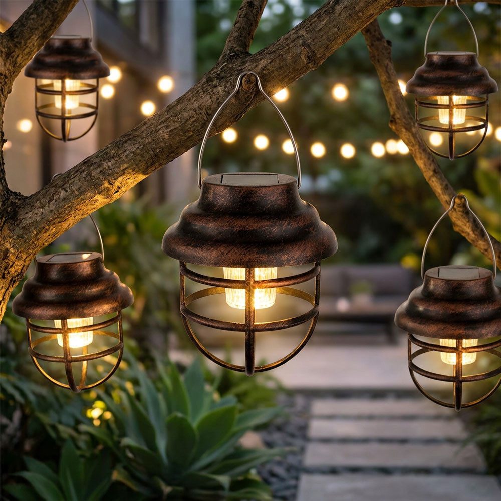 GLOBO LIGHTING LED Solarleuchte, LED-Leuchtmittel fest verbaut, 5er Set LED Solarleuchte Pendellampe Laternen Gitter Design Außenlampe