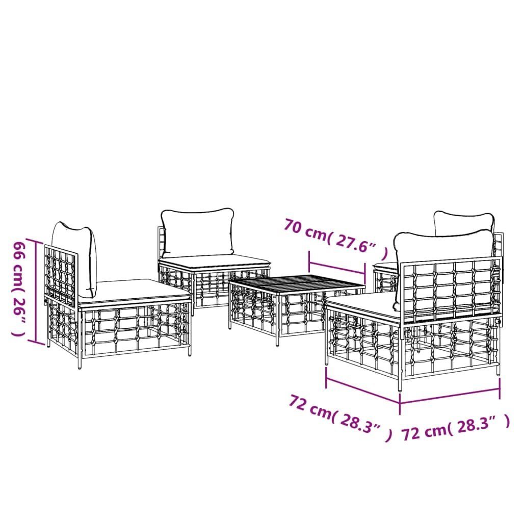 Loungesofa mit Rattan, 5 Garten-Lounge-Set Kissen Anthrazit Teile vidaXL 5-tlg. Poly Beige