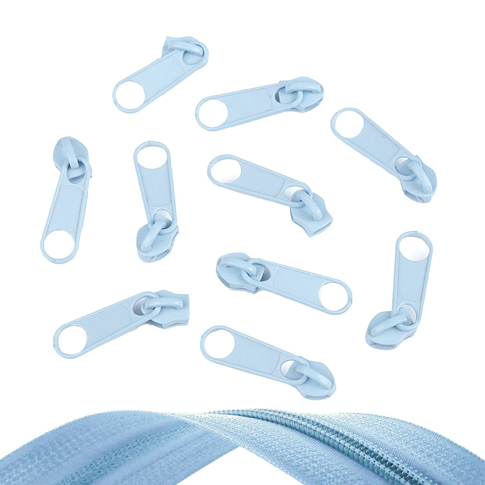maDDma Reißverschluss 10 Reißverschluss Zipper für Endlosreißverschluss, 5mm, babyblau