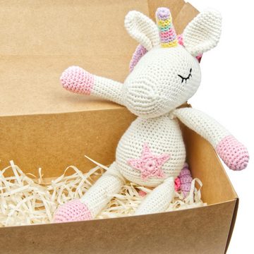 miniHeld Babypuppe Handgestrickter Einhorn "Glücksbringer" Spielzeug aus Baumwolle 28cm