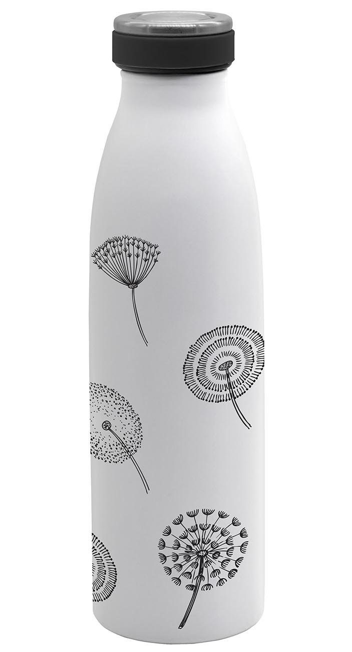 Geda Labels GmbH Isolierflasche Pusteblume, Weiß, 500 ml, doppelwandig, vakuum isoliert