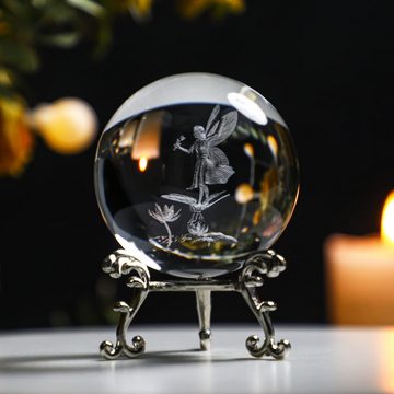 HYTIREBY Dekoobjekt 5,8 cm 3D-Laser-Kristallfee mit Libelle und Lotus-Figuren (1 St), Kristallkugel, Briefbeschwerer mit Standfuß – 3D-Gravur