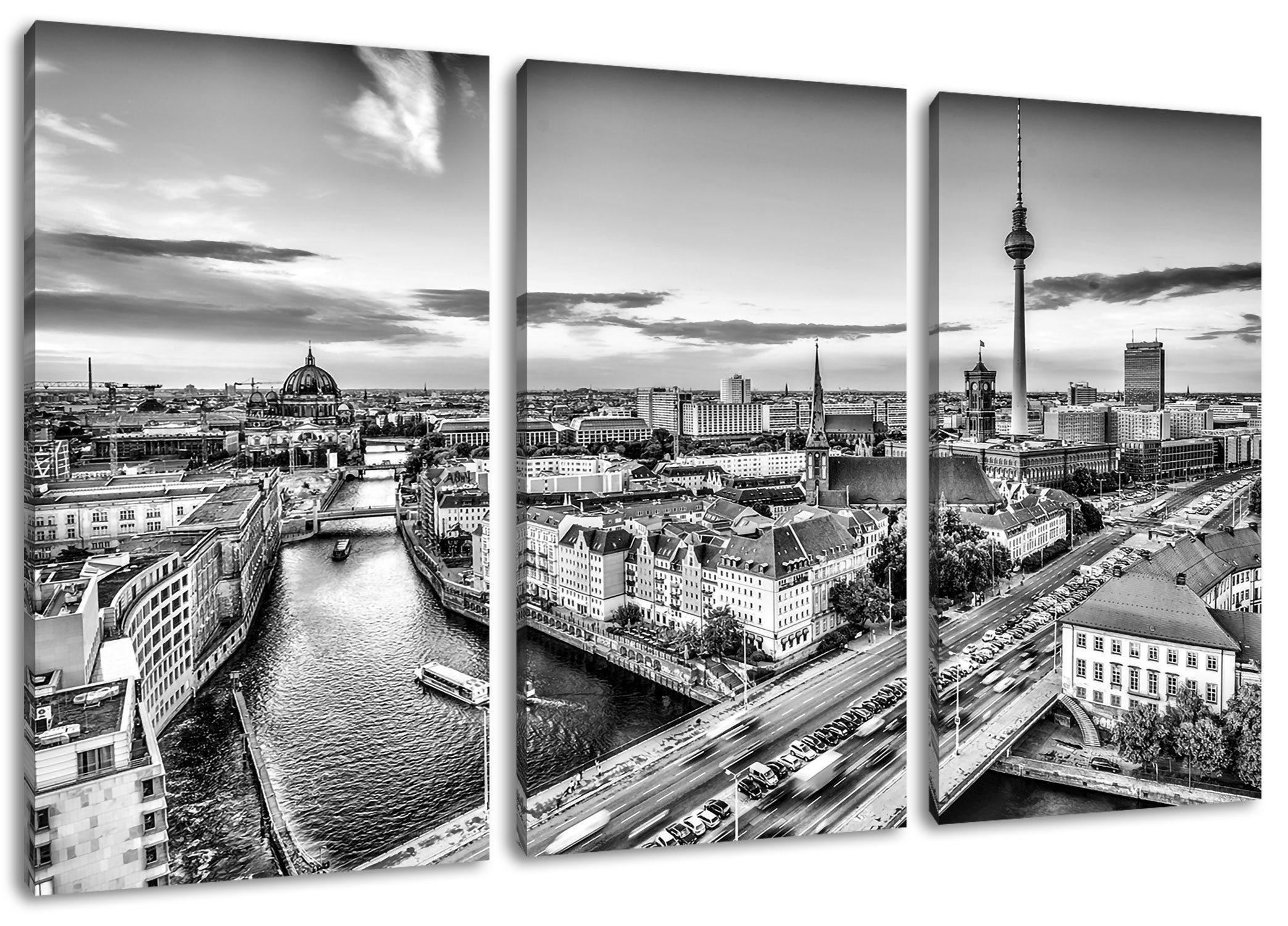 Pixxprint Leinwandbild Skyline von Berlin, Skyline von Berlin 3Teiler (120x80cm) (1 St), Leinwandbild fertig bespannt, inkl. Zackenaufhänger