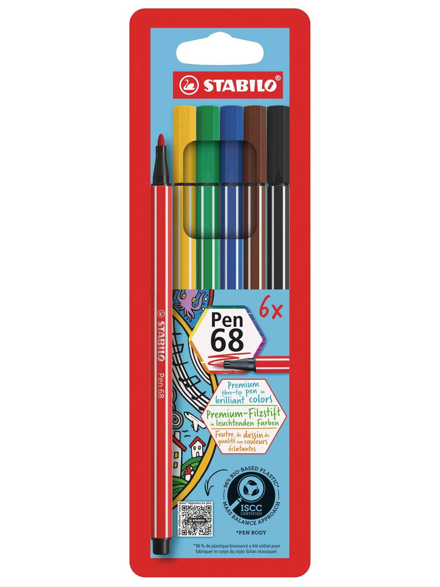 STABILO Faserstift Premium Filzstift Pen 68 6er Set für Hand Lettering, wasservermalbar Austrocknungsschutz bis 24 Stunden