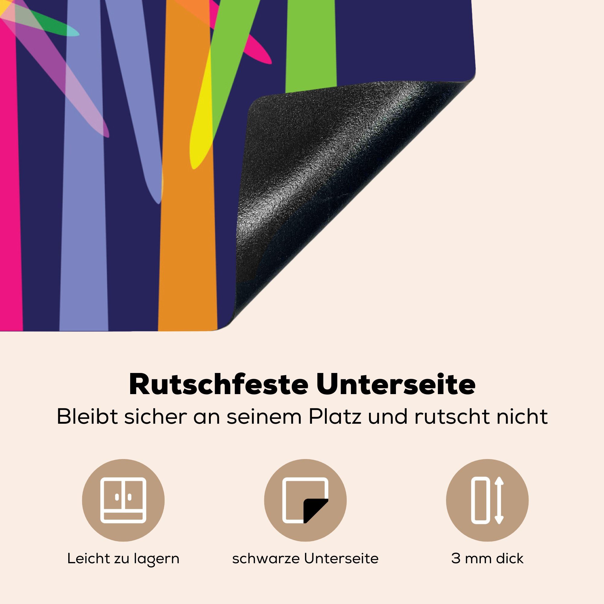 bunten, Silhouetten von 70x52 Vinyl, überschneidenden sich MuchoWow cm, Illustration Herdblende-/Abdeckplatte tlg), Arbeitsfläche (1 nutzbar, Mobile Ceranfeldabdeckung von,