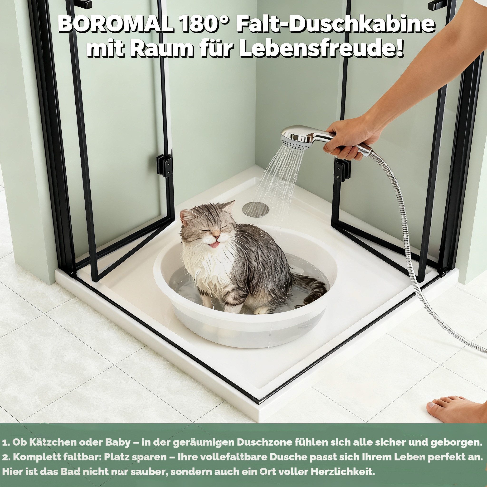 Boromal Eckdusche falttür Duschkabine 90x90 80x80 100x100 H: 195cm, BxT: 90x90 cm, 5mm NANO Sicherheitsglas, Eckeinstieg Schwarz Chrom, mit Alu-Bodenleiste, Magnetverschluss, Duschdichtungen, Rechts-und Links montierbar