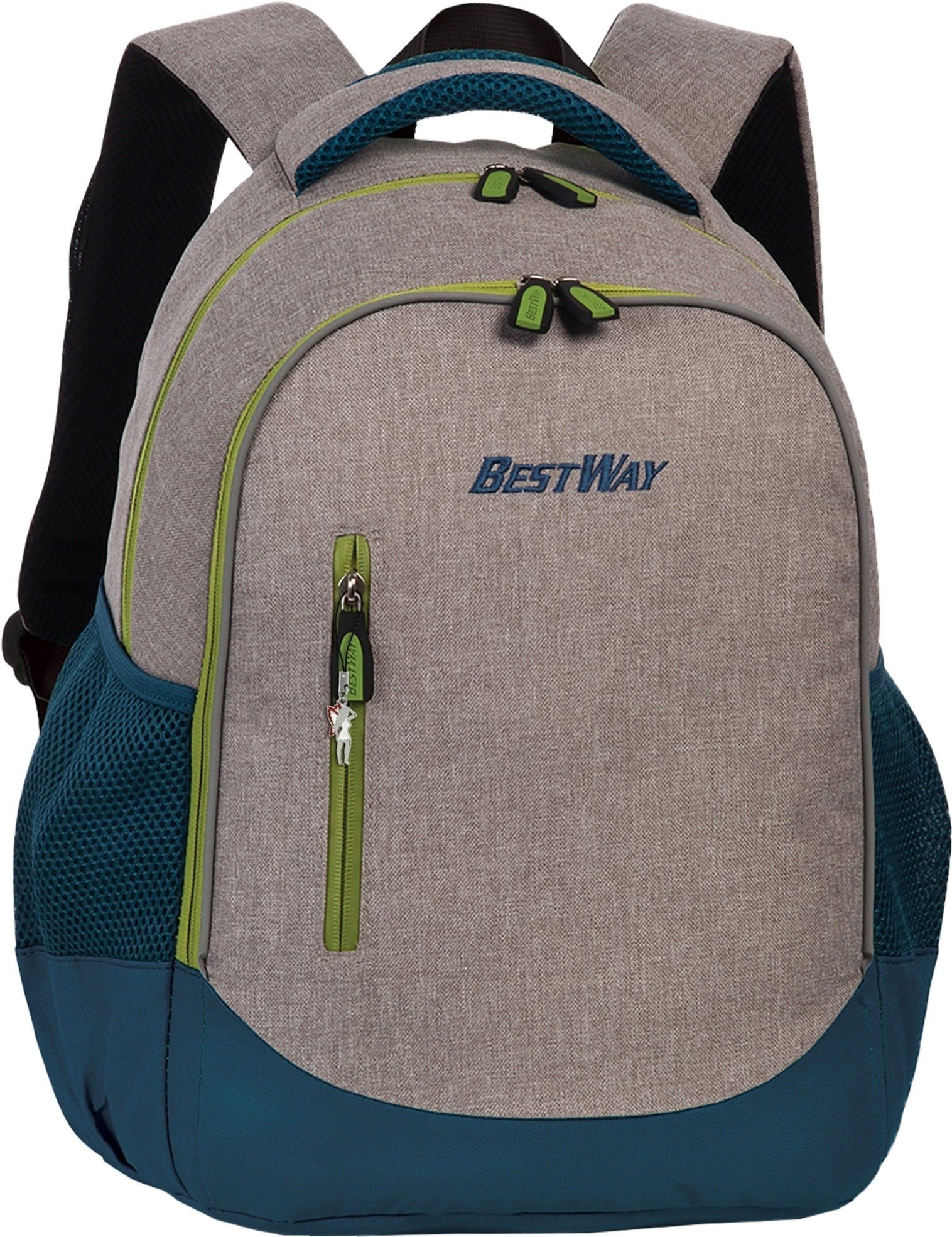 BestWay Bags Rucksack Bestway grauer unisex Schul-Rucksack, Freizeitrucksack Polyester, grau, petrol ca. 41cm hoch