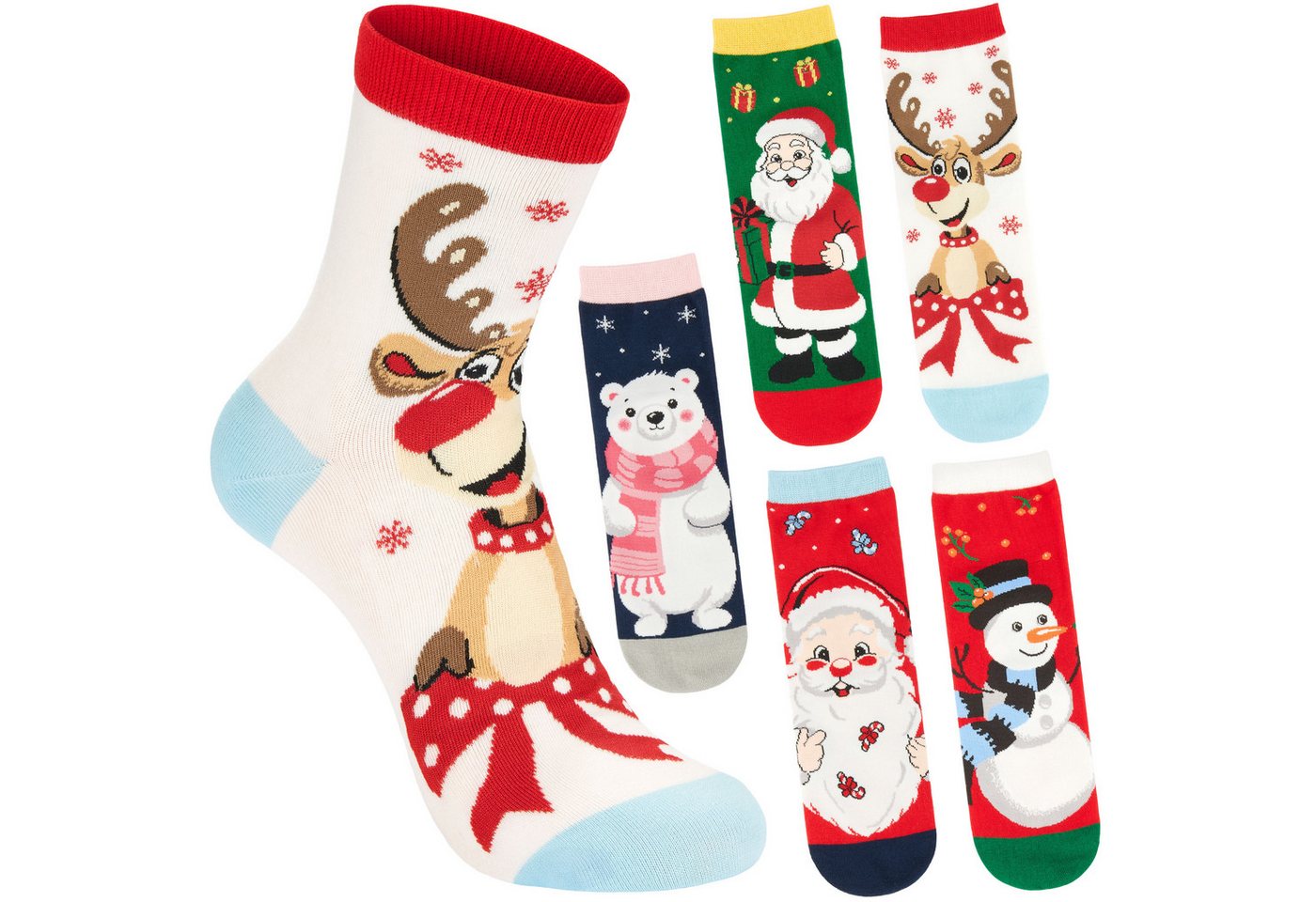 BRUBAKER Socken Damen Weihnachtssocken - Santa, Rentier und Eisbär (Bunte Baumwollsocken für Frauen - Geschenkset, 5-Paar, Kuschelsocken mit humorvollen Sockenmotiven) Lustige Damensocken für Weihnachten & Nikolaus