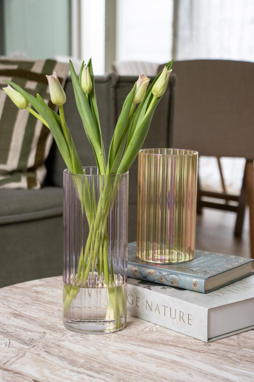 INNA-Glas Dekovase Deko Vase BLANDINA, Glas, Rillen, lila-irisieren