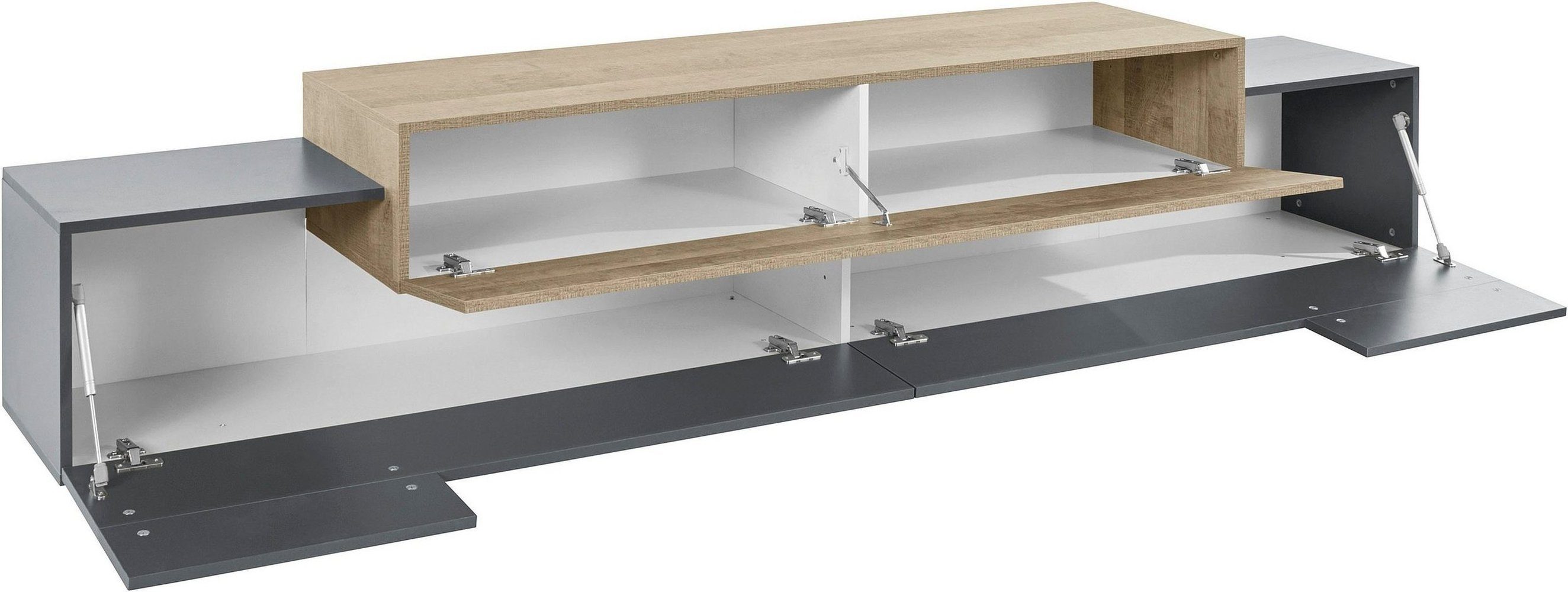 möbelando Lowboard Corona, in anthrazit matt/Oak mit 4 Fächern
