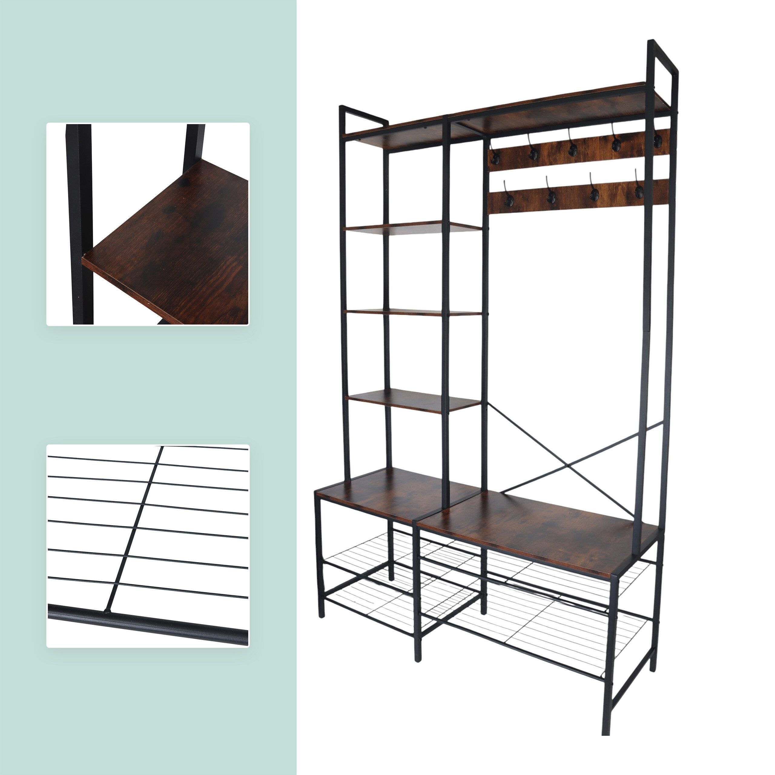 relaxdays Garderobenständer Garderobe Industrial Design, (1 St) – Bild 5 von 5
