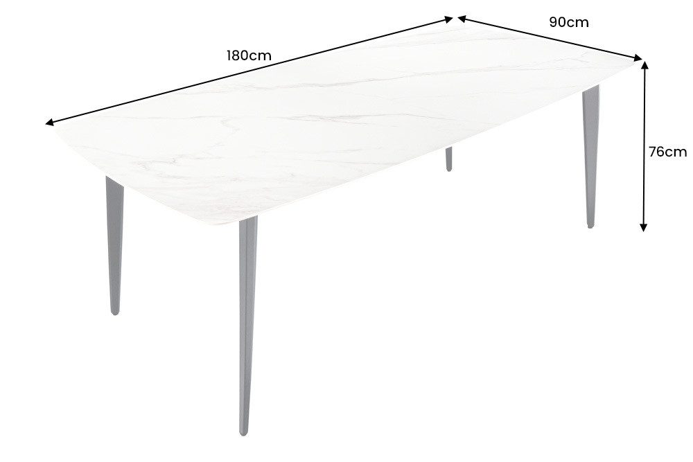 riess-ambiente Esstisch MILANO 180cm weiß/schwarz - Keramik, Metallbeine, Marmor-Design (Einzelartikel, 1-St), Platz für bis zu 8 Personen - ideal für Esszimmer & Küche