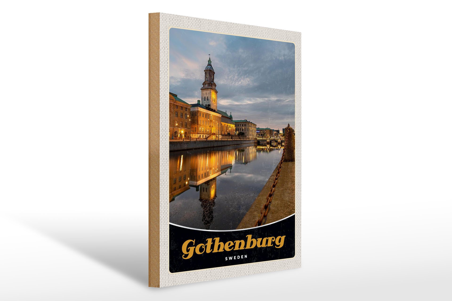 Holzbild Reise 30x40cm Gothenburg Schweden Abend